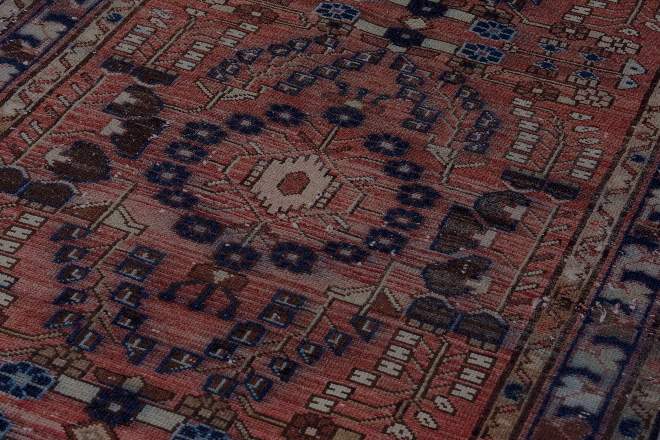 Persian Hamedan runner rug in rust and navy, view 9 of 16