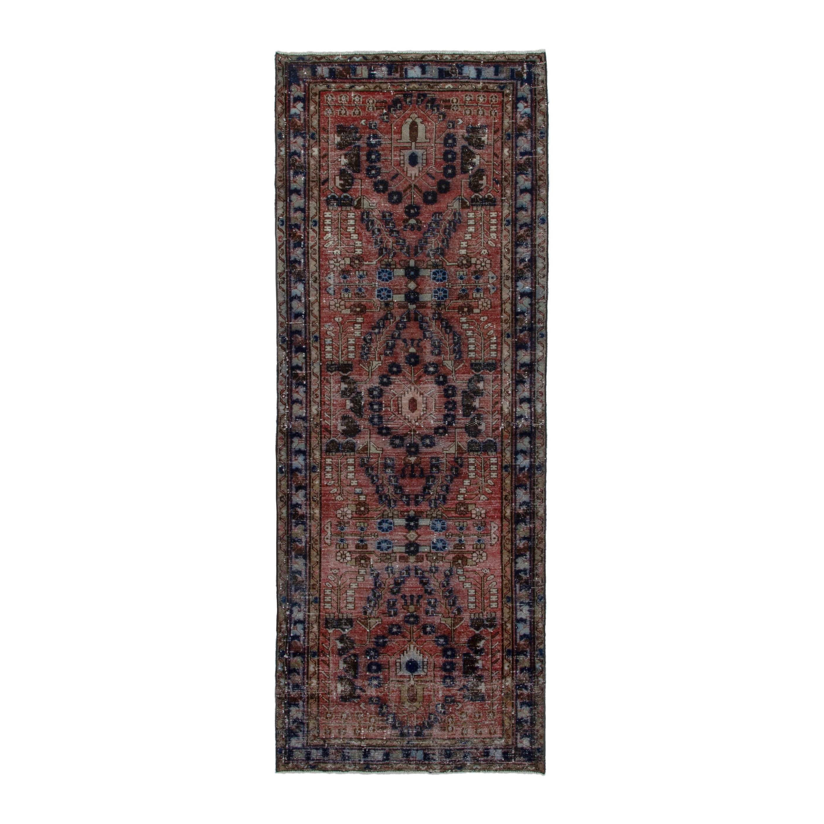 Persian Hamedan runner rug in rust and navy, 3'7" x 10'1"