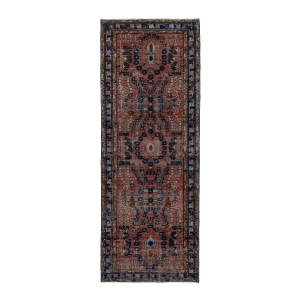 Persian Hamedan runner rug in rust and navy, 3'7" x 10'1"