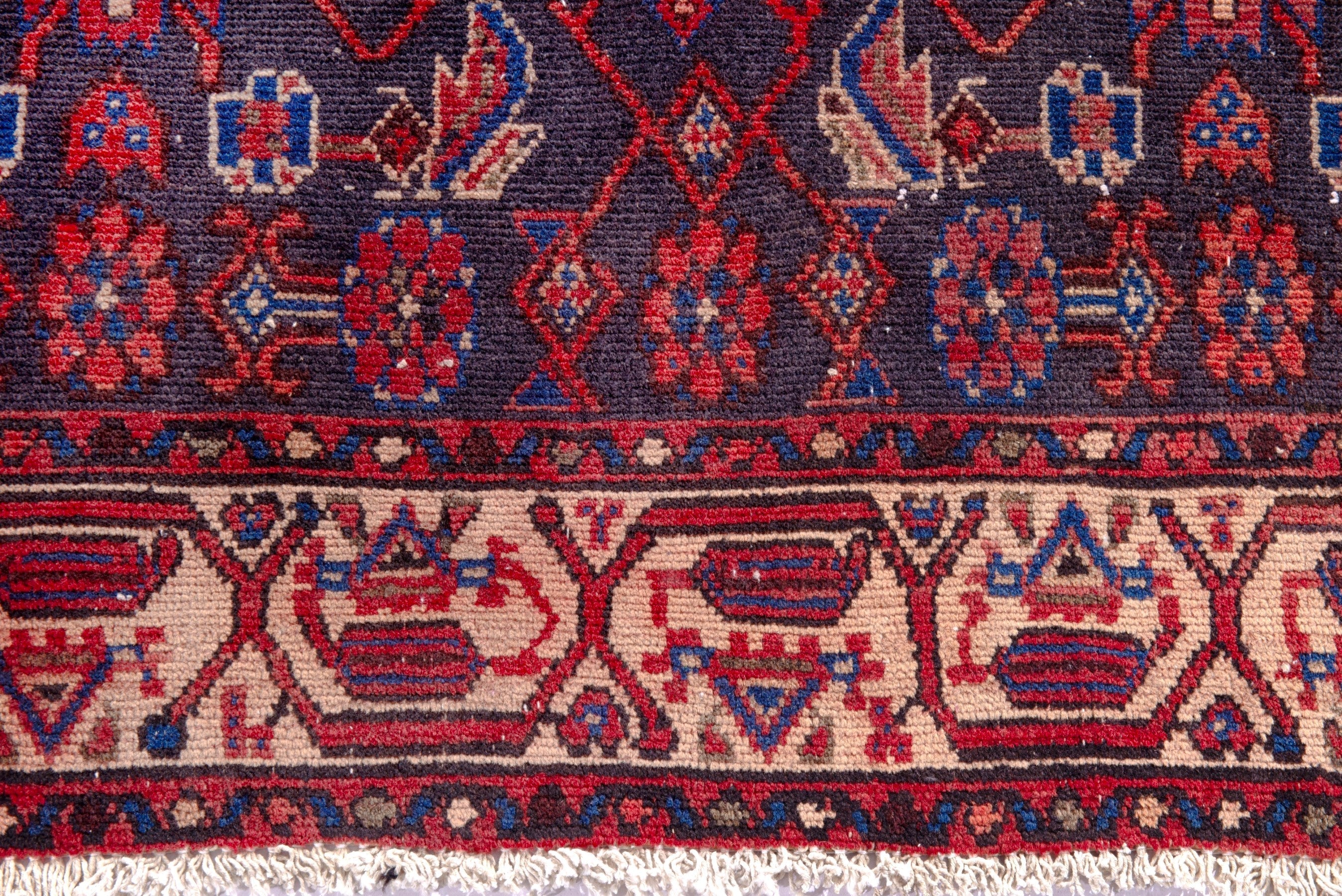 Persian Hamedan runner rug in deep red and navy, view 10 of 17
