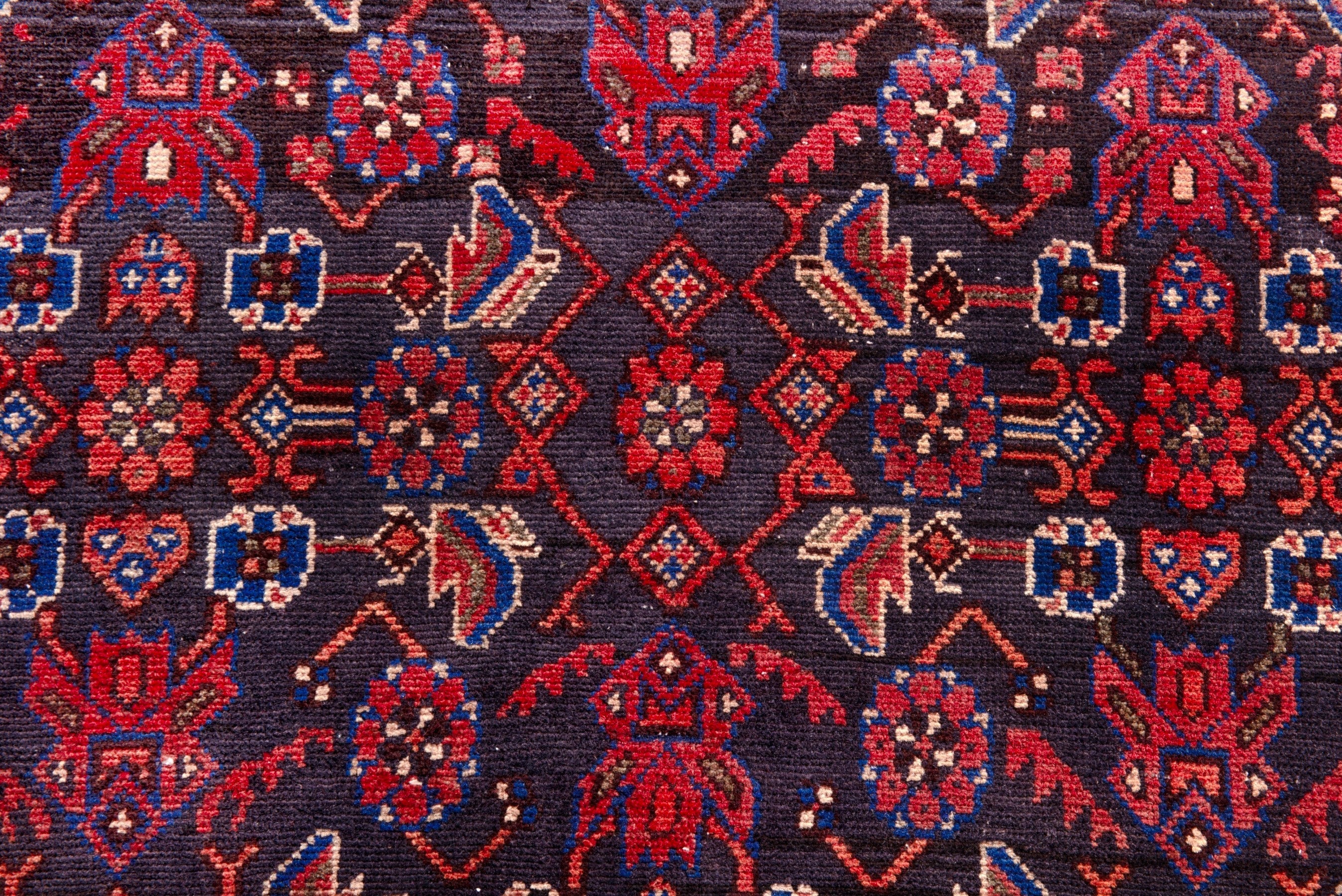 Persian Hamedan runner rug in deep red and navy, view 11 of 17