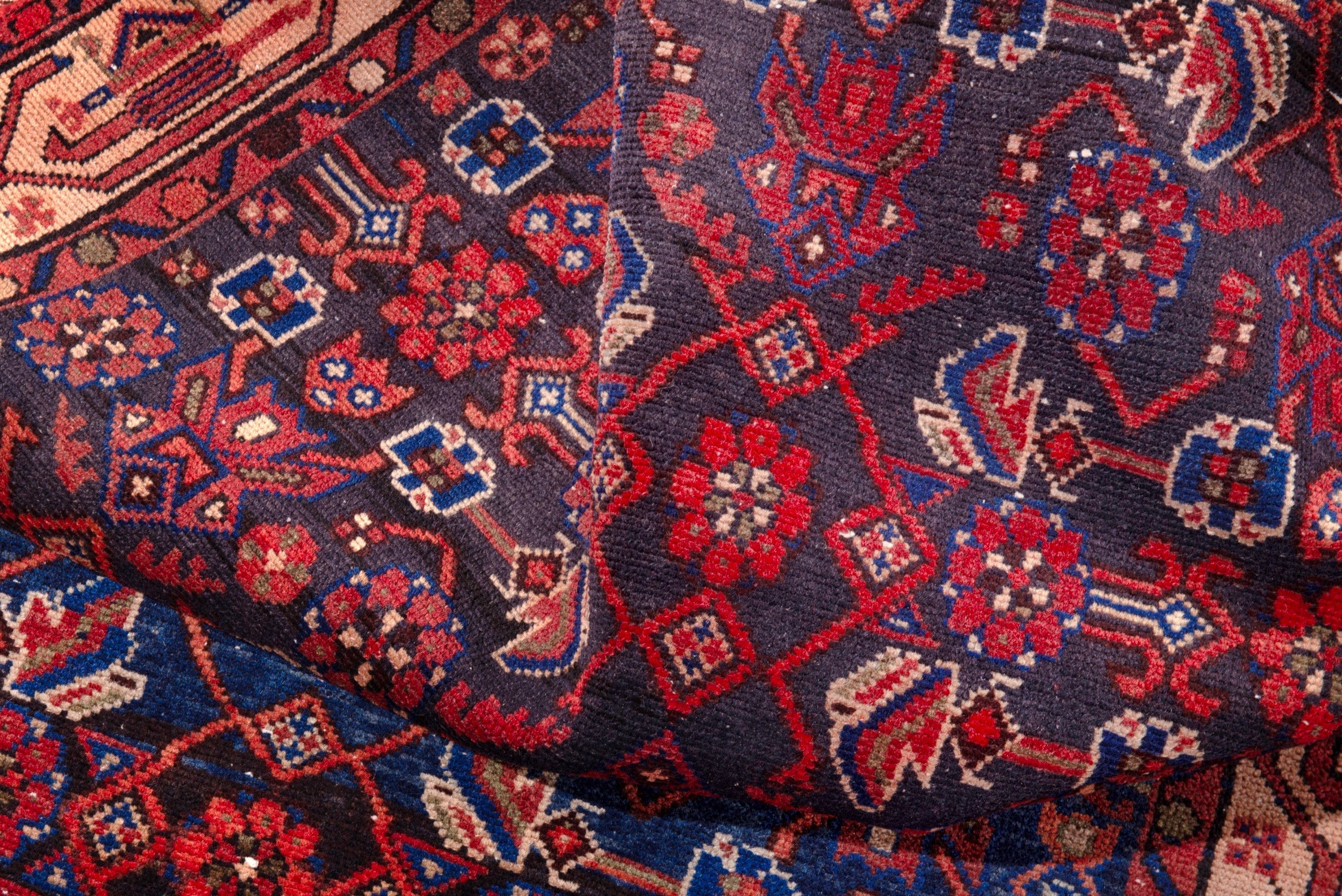 Persian Hamedan runner rug in deep red and navy, view 14 of 17