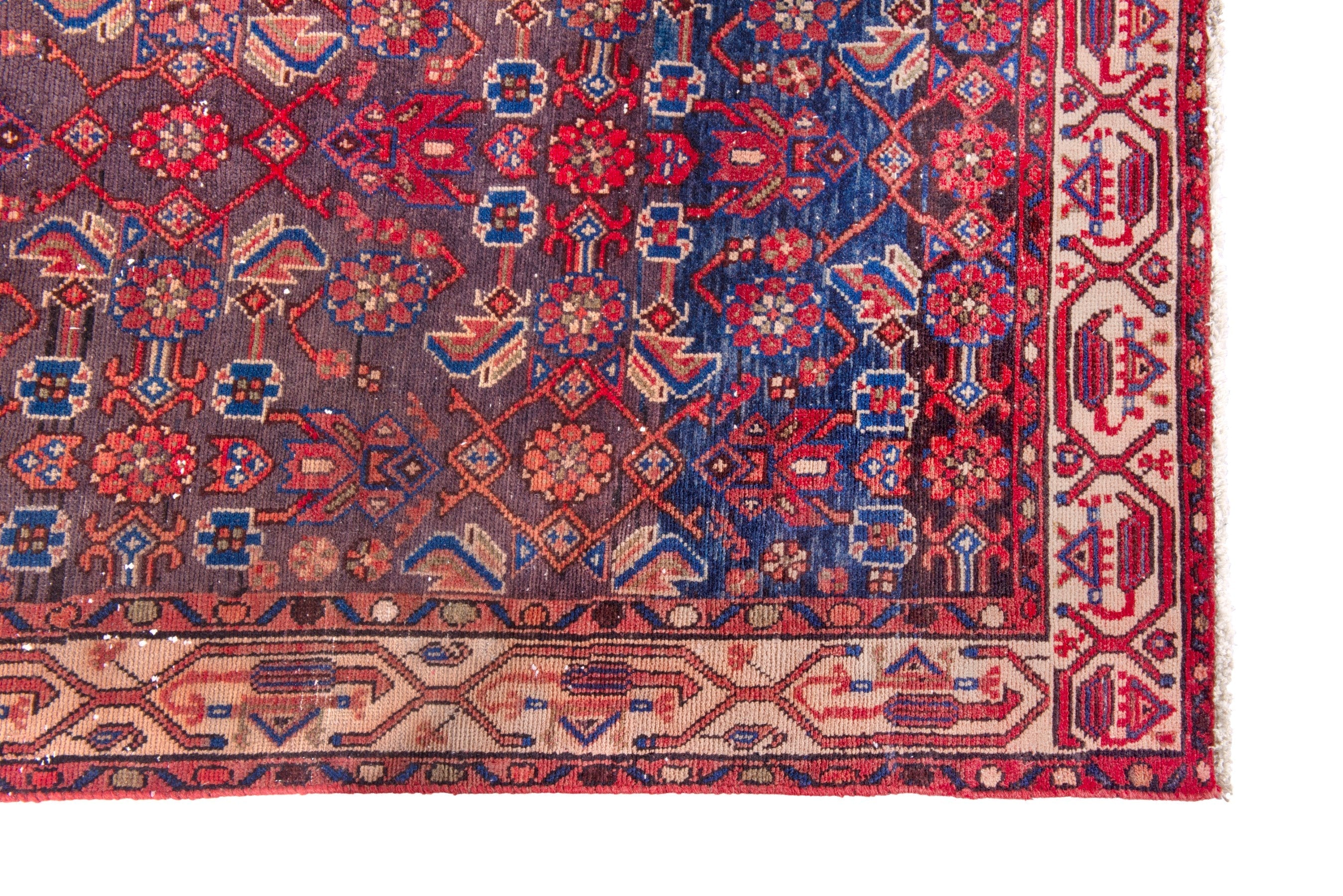 Persian Hamedan runner rug in deep red and navy, view 5 of 17