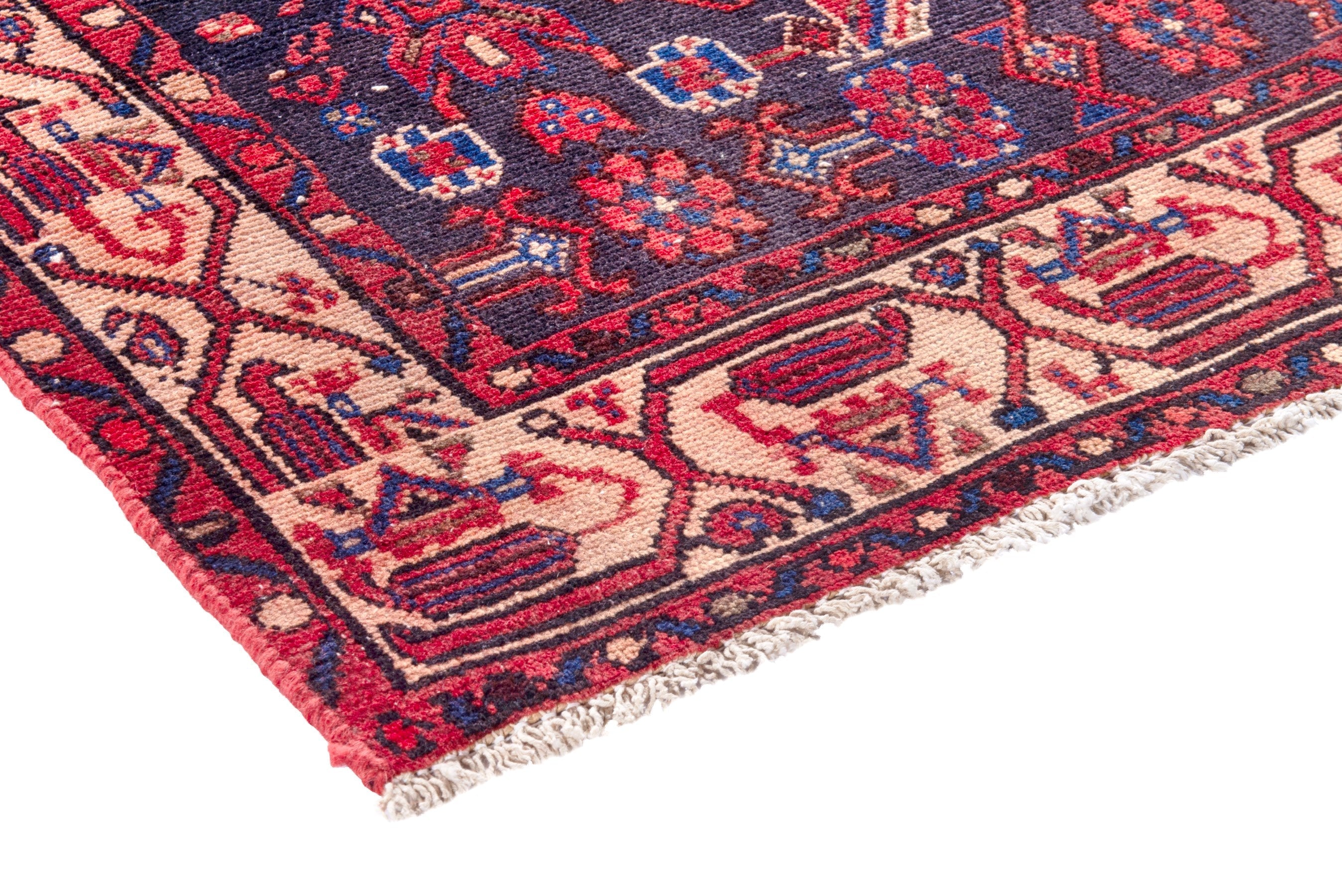 Persian Hamedan runner rug in deep red and navy, view 4 of 17
