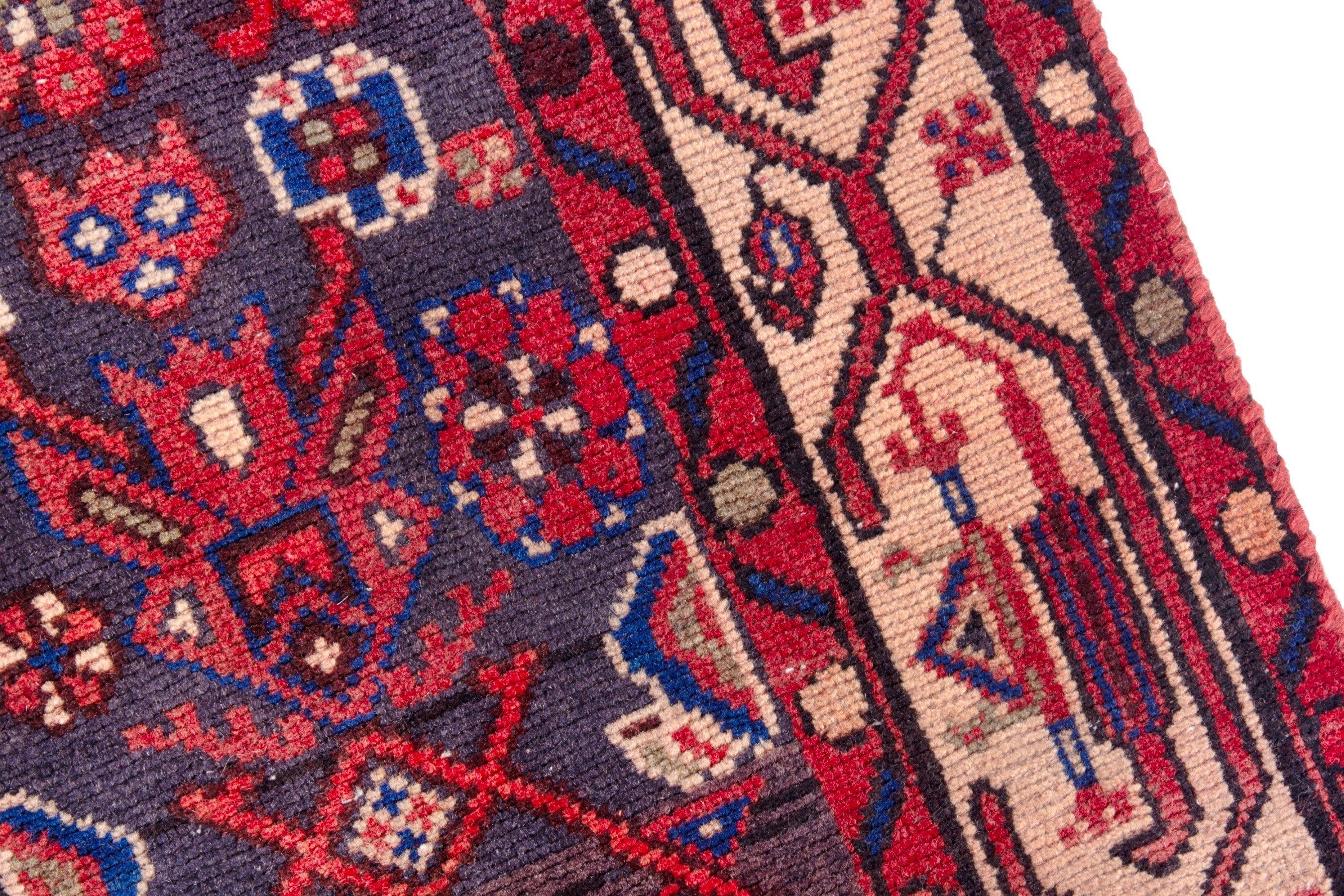 Persian Hamedan runner rug in deep red and navy, view 7 of 17