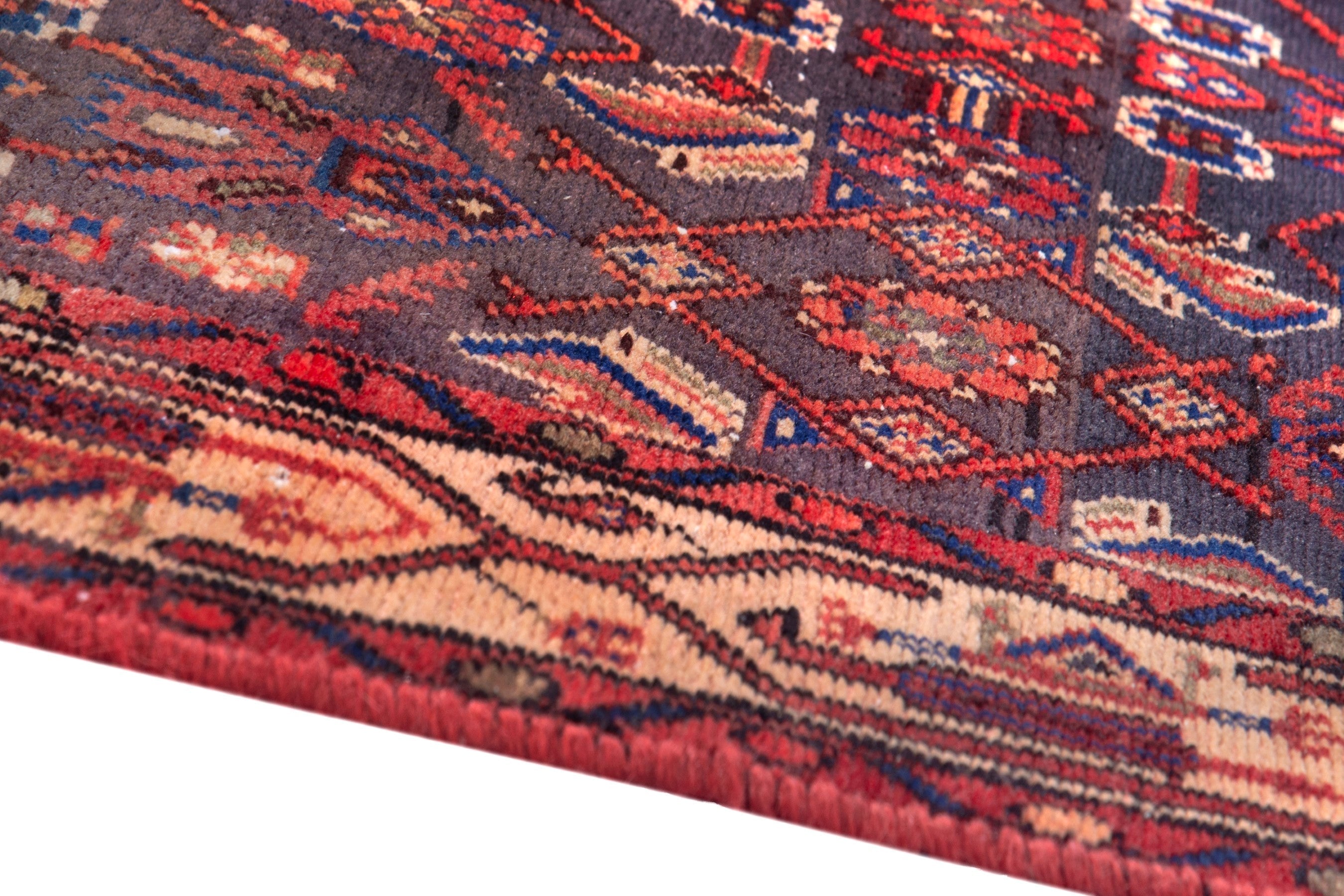 Persian Hamedan runner rug in deep red and navy, view 8 of 17