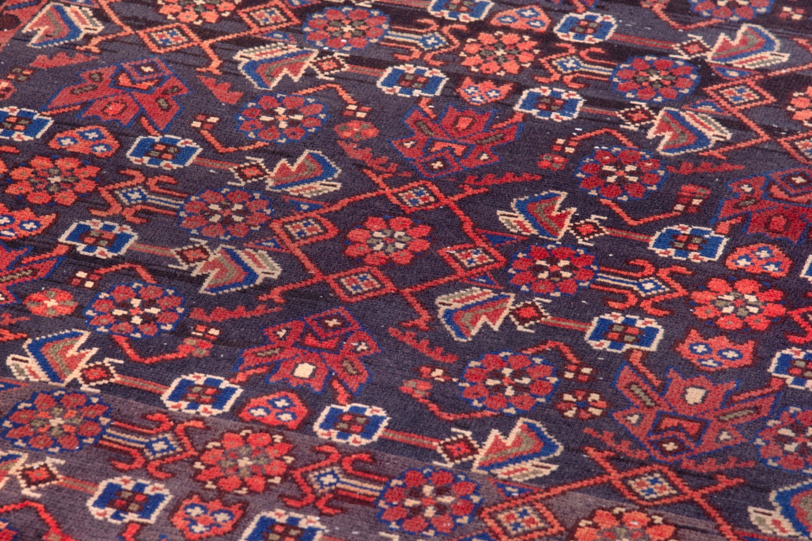 Persian Hamedan runner rug in deep red and navy, view 9 of 17