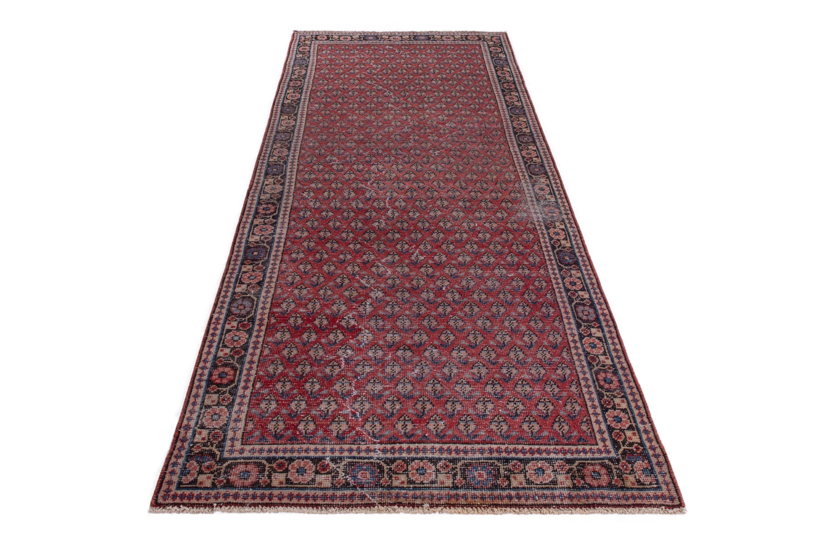 Persian Arak runner rug in deep red and dark brown, view 3 of 16
