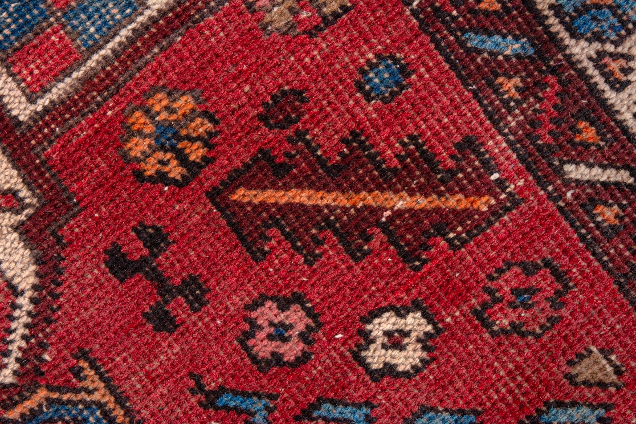 Persian Gharajeh runner rug in deep red and greige, view 10 of 15