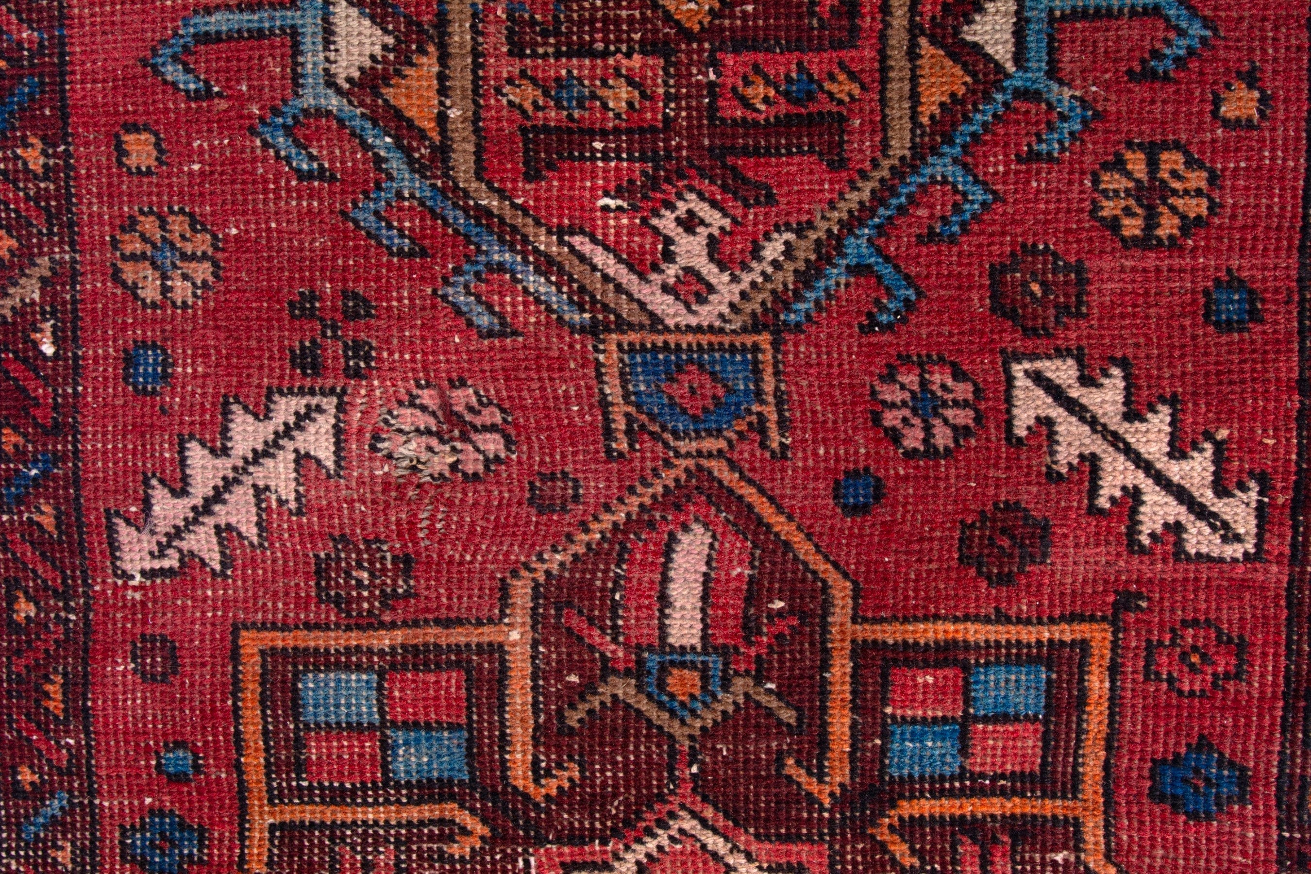 Persian Gharajeh runner rug in deep red and greige, view 11 of 15