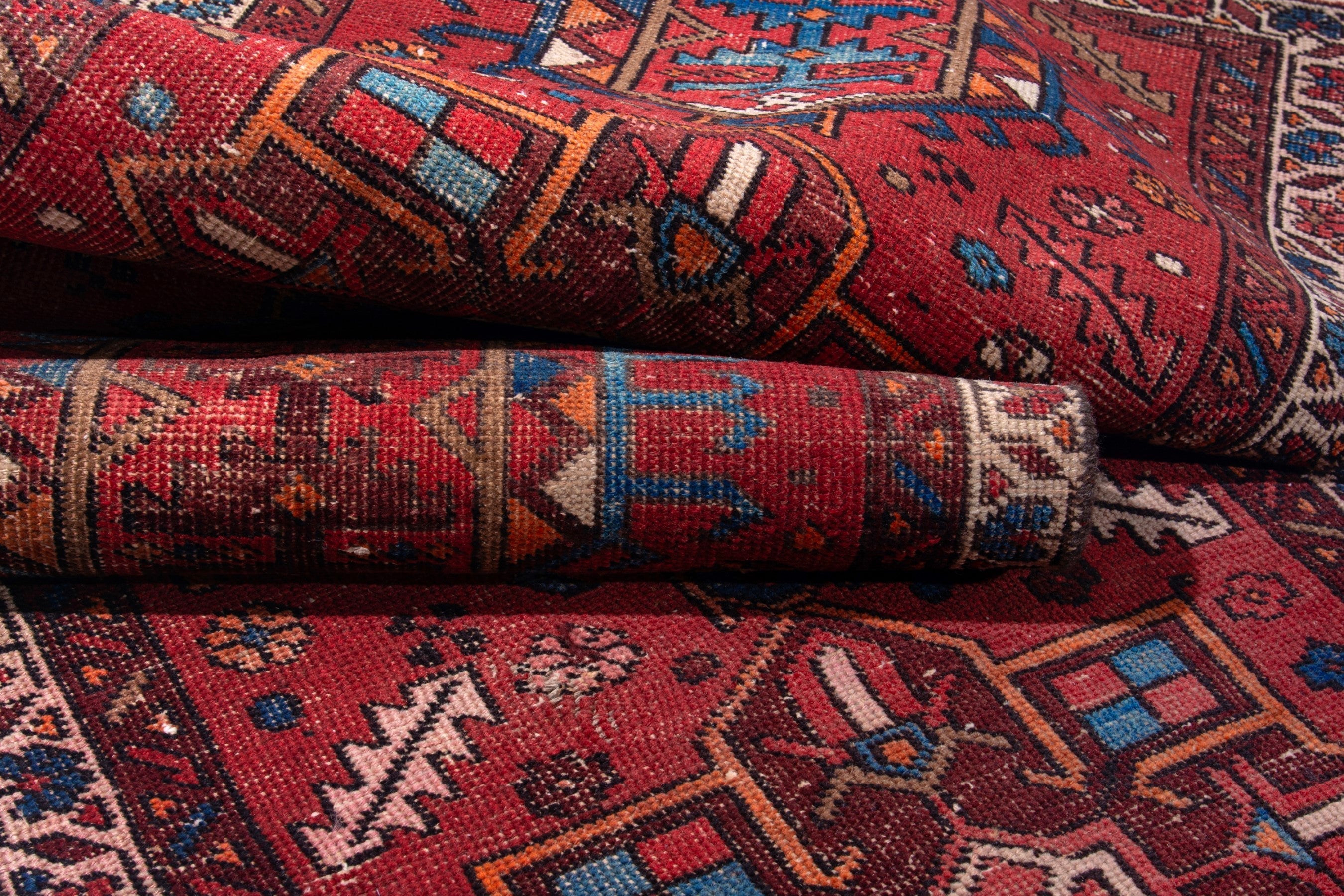 Persian Gharajeh runner rug in deep red and greige, view 13 of 15