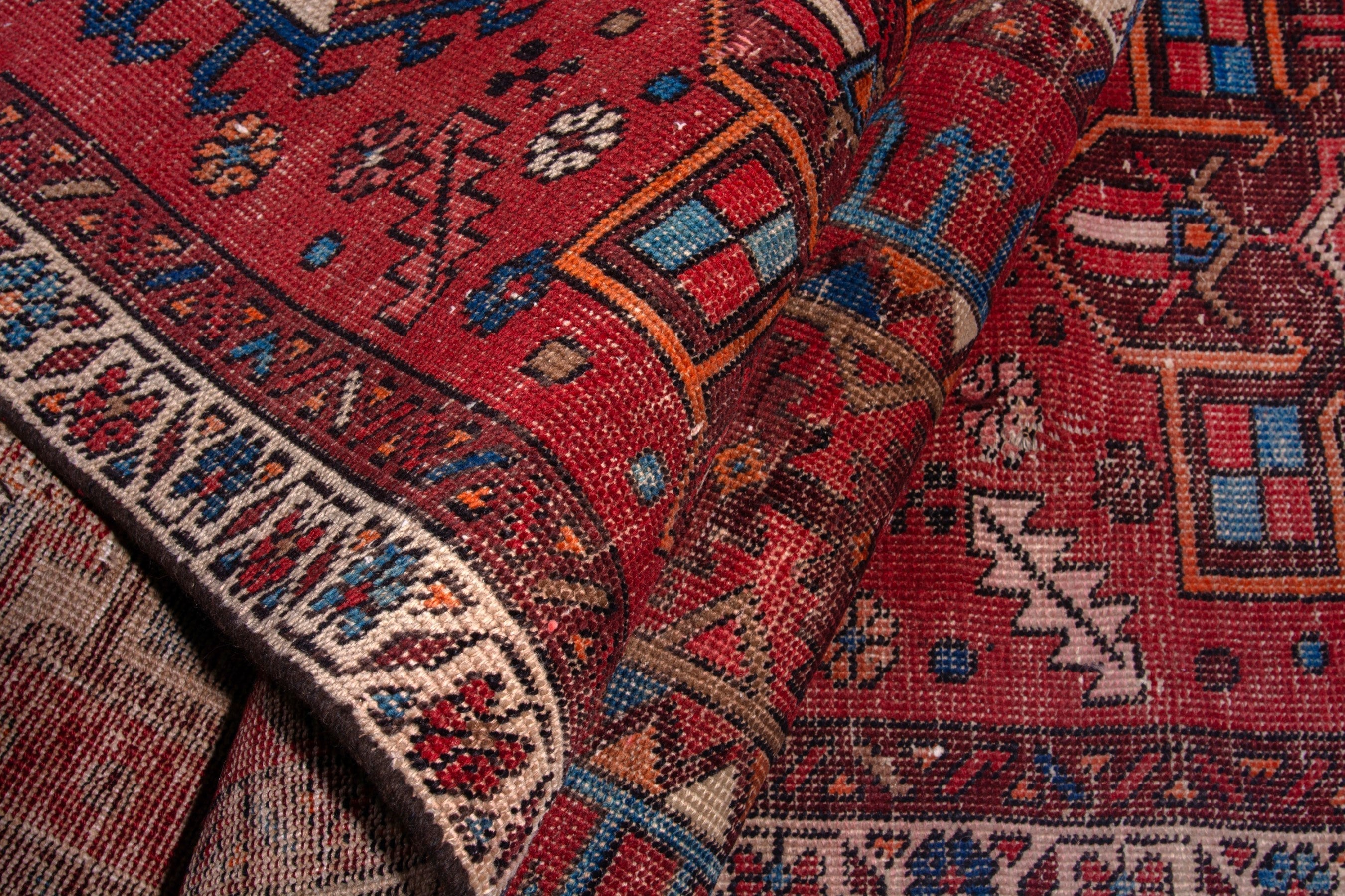 Persian Gharajeh runner rug in deep red and greige, view 14 of 15