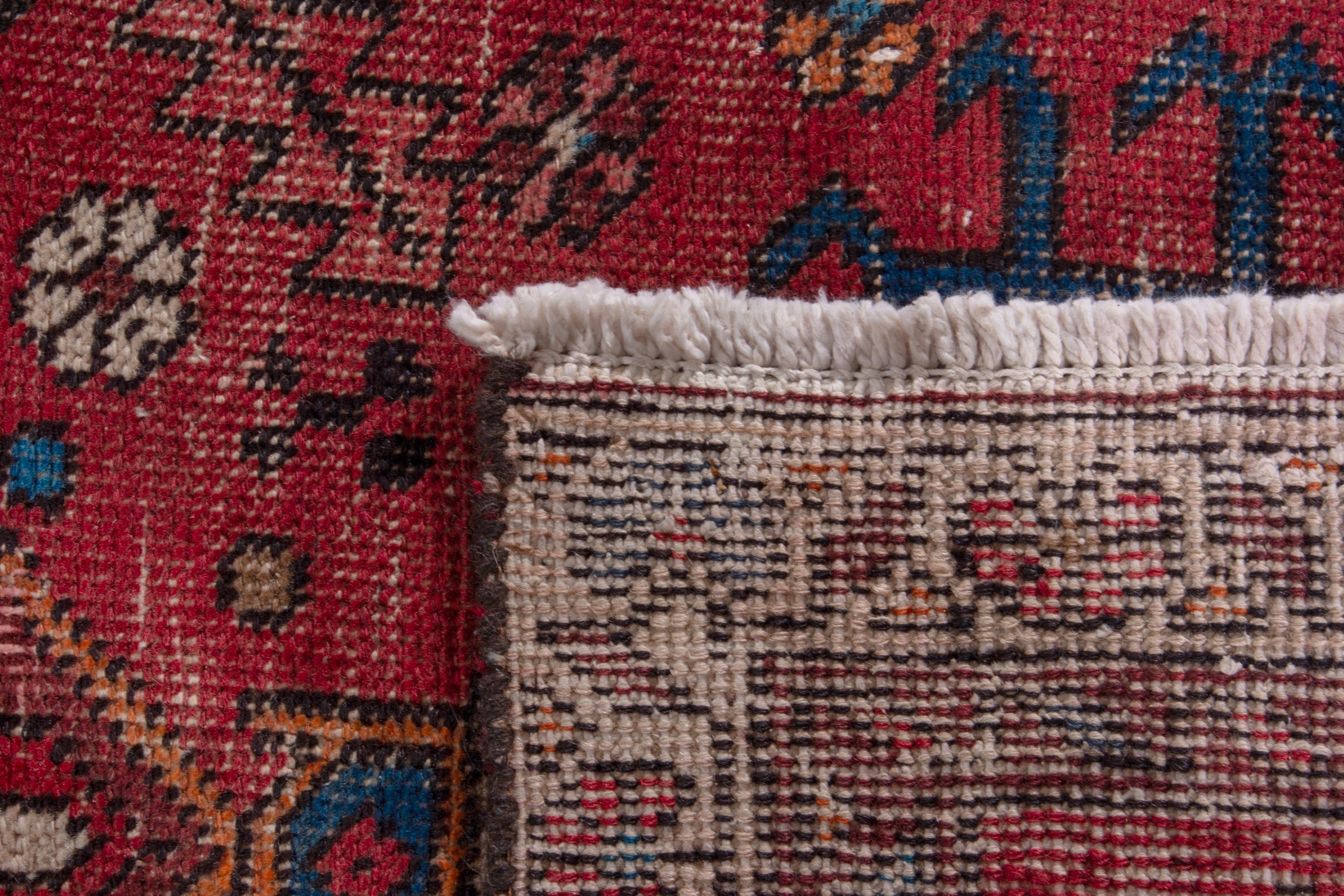 Persian Gharajeh runner rug in deep red and greige, view 15 of 15