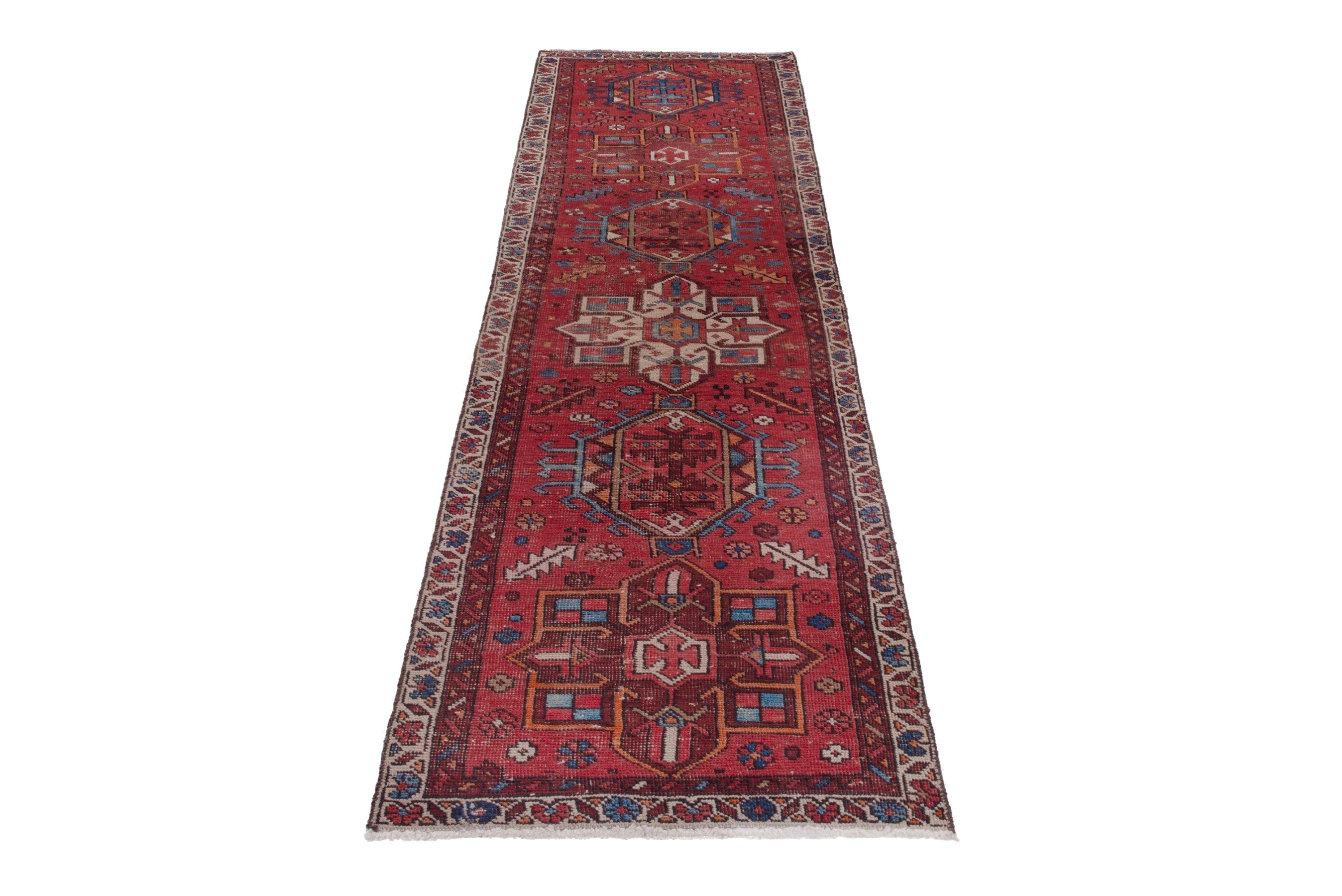 Persian Gharajeh runner rug in deep red and greige, view 3 of 15