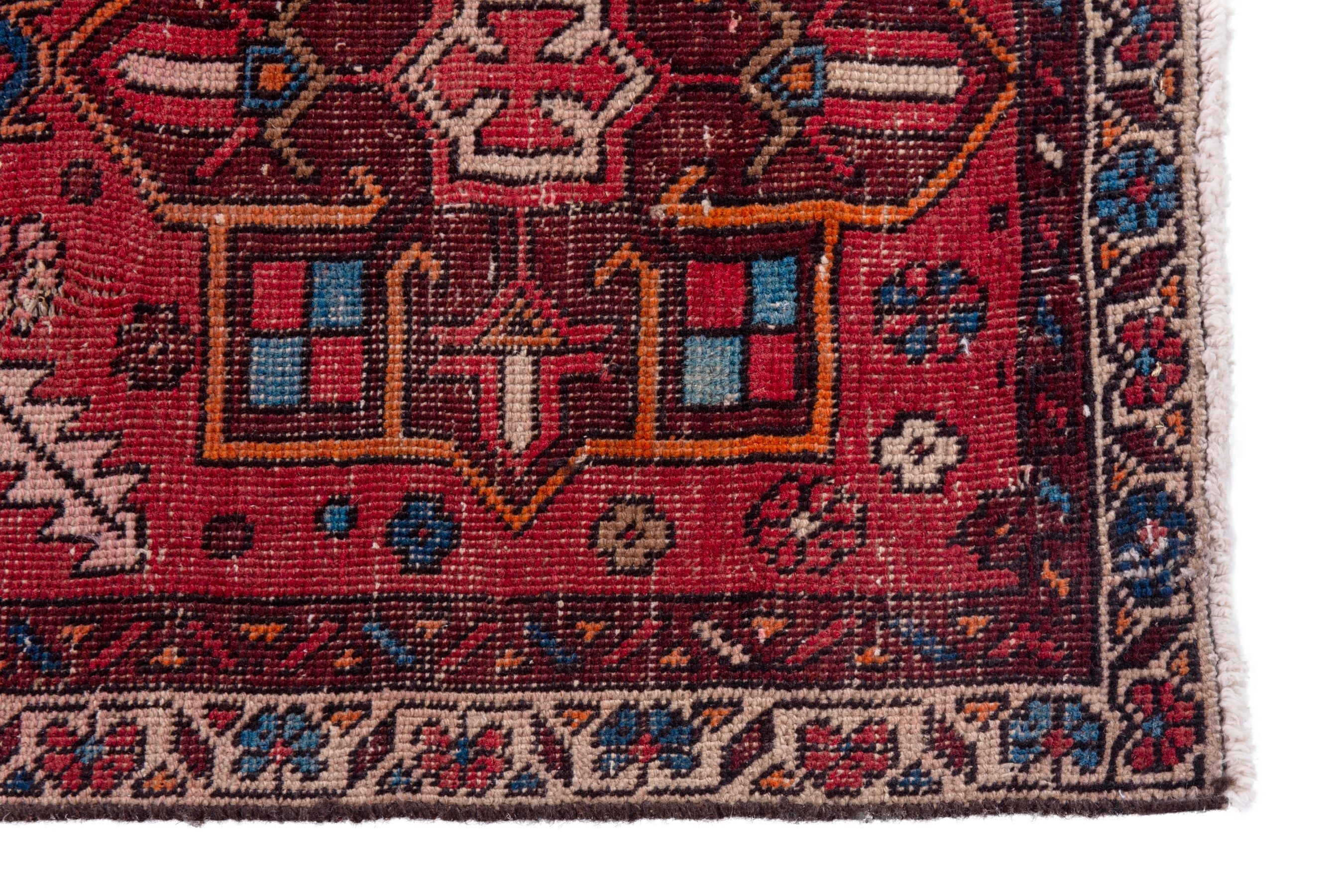 Persian Gharajeh runner rug in deep red and greige, view 5 of 15