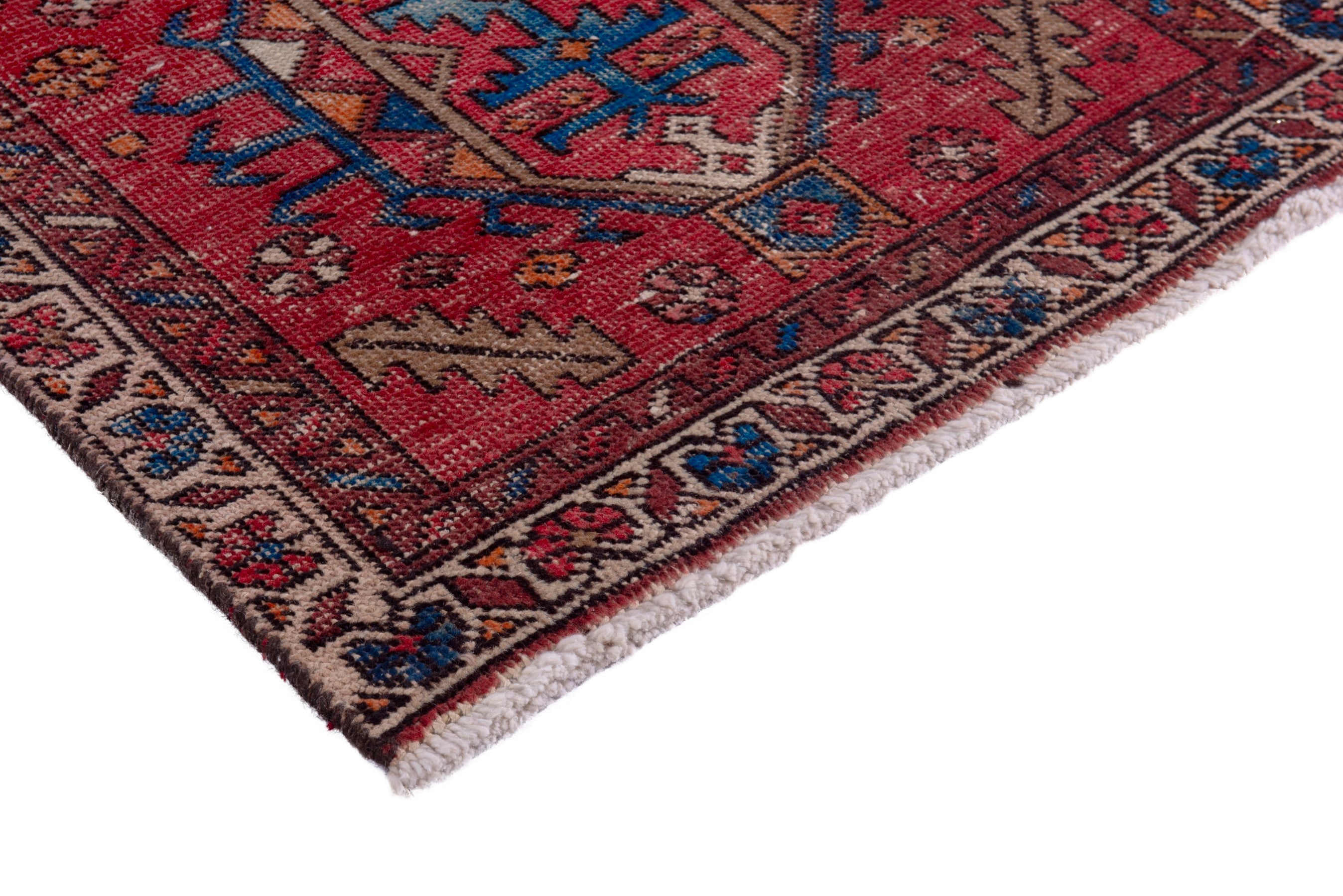 Persian Gharajeh runner rug in deep red and greige, view 4 of 15