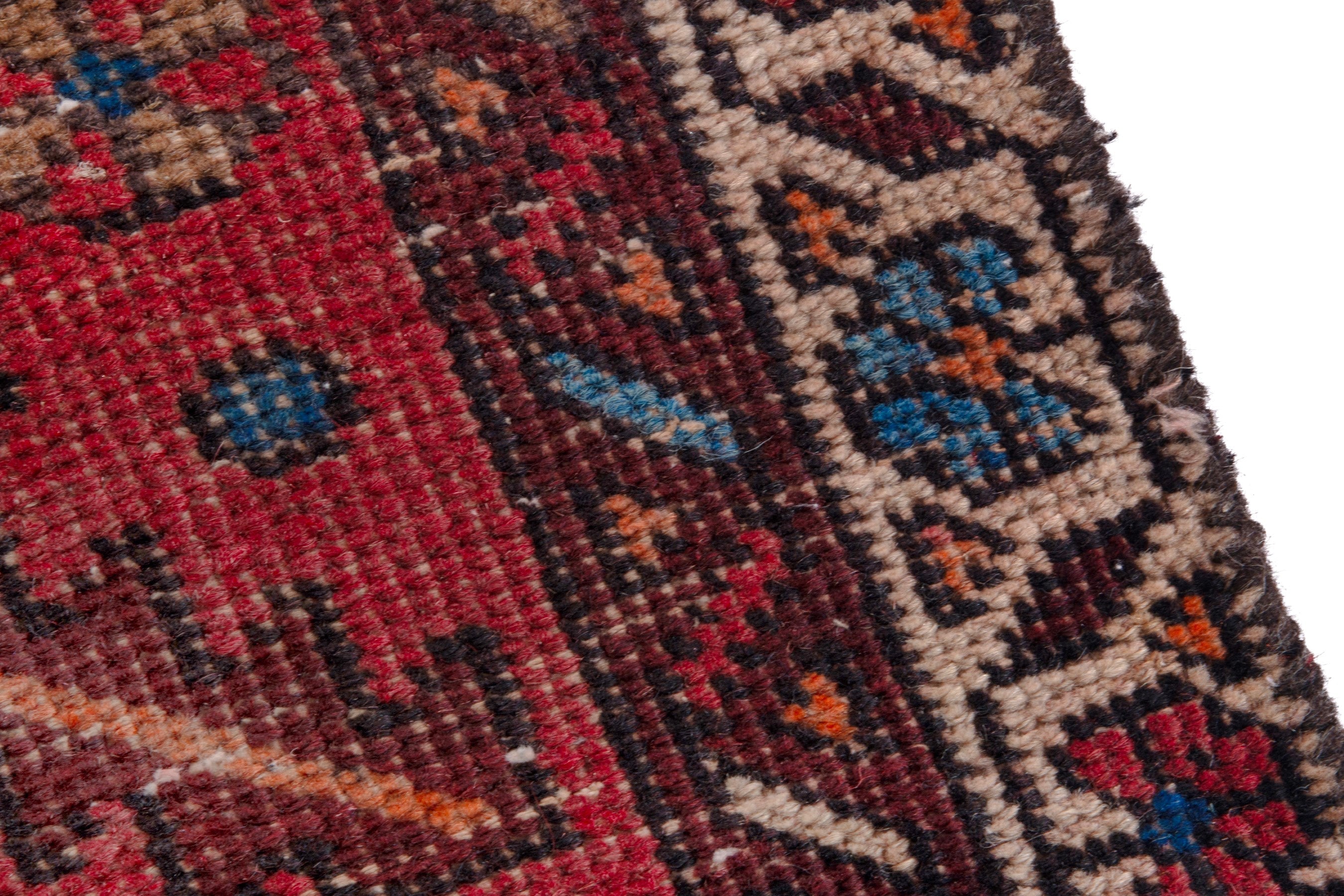 Persian Gharajeh runner rug in deep red and greige, view 7 of 15