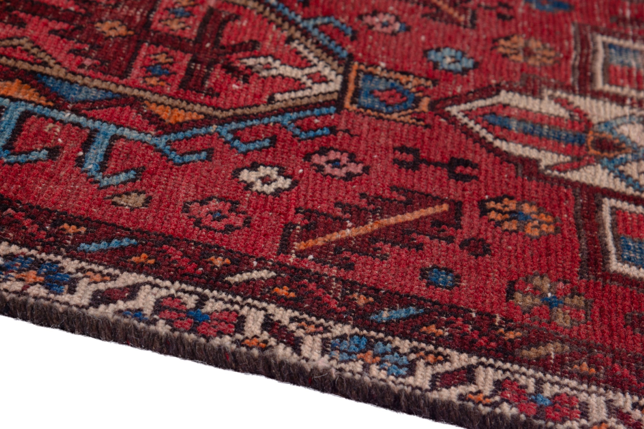 Persian Gharajeh runner rug in deep red and greige, view 8 of 15