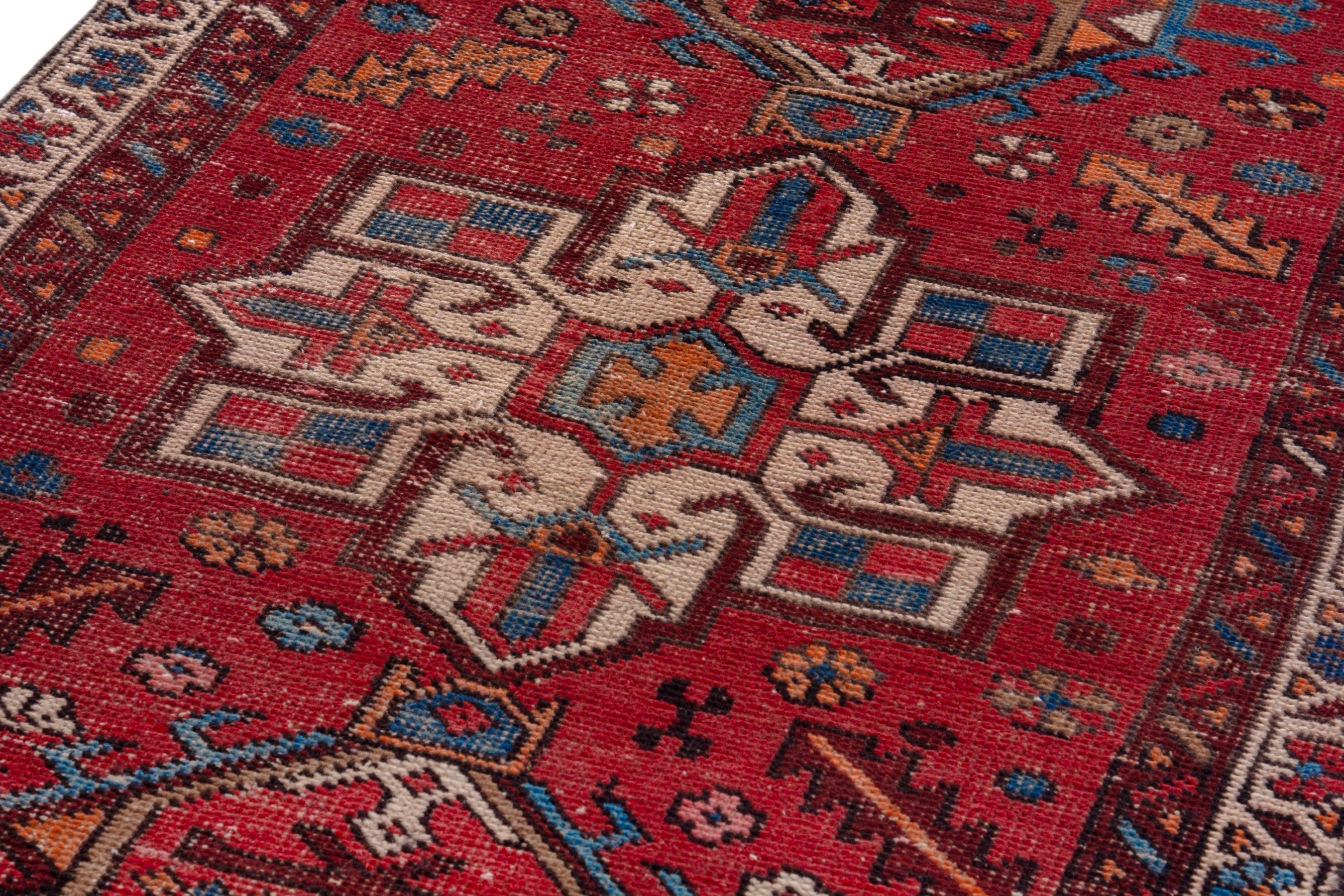 Persian Gharajeh runner rug in deep red and greige, view 9 of 15