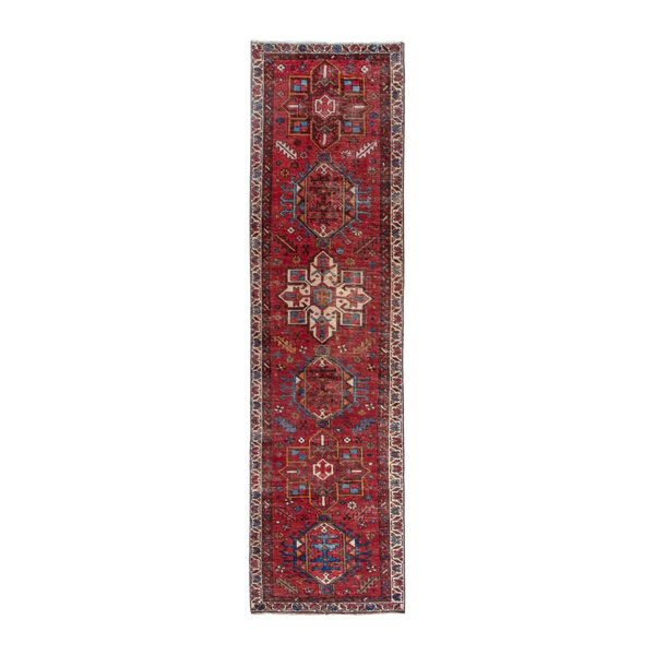 Persian Gharajeh runner rug in deep red and greige, 2'9" x 10'11"