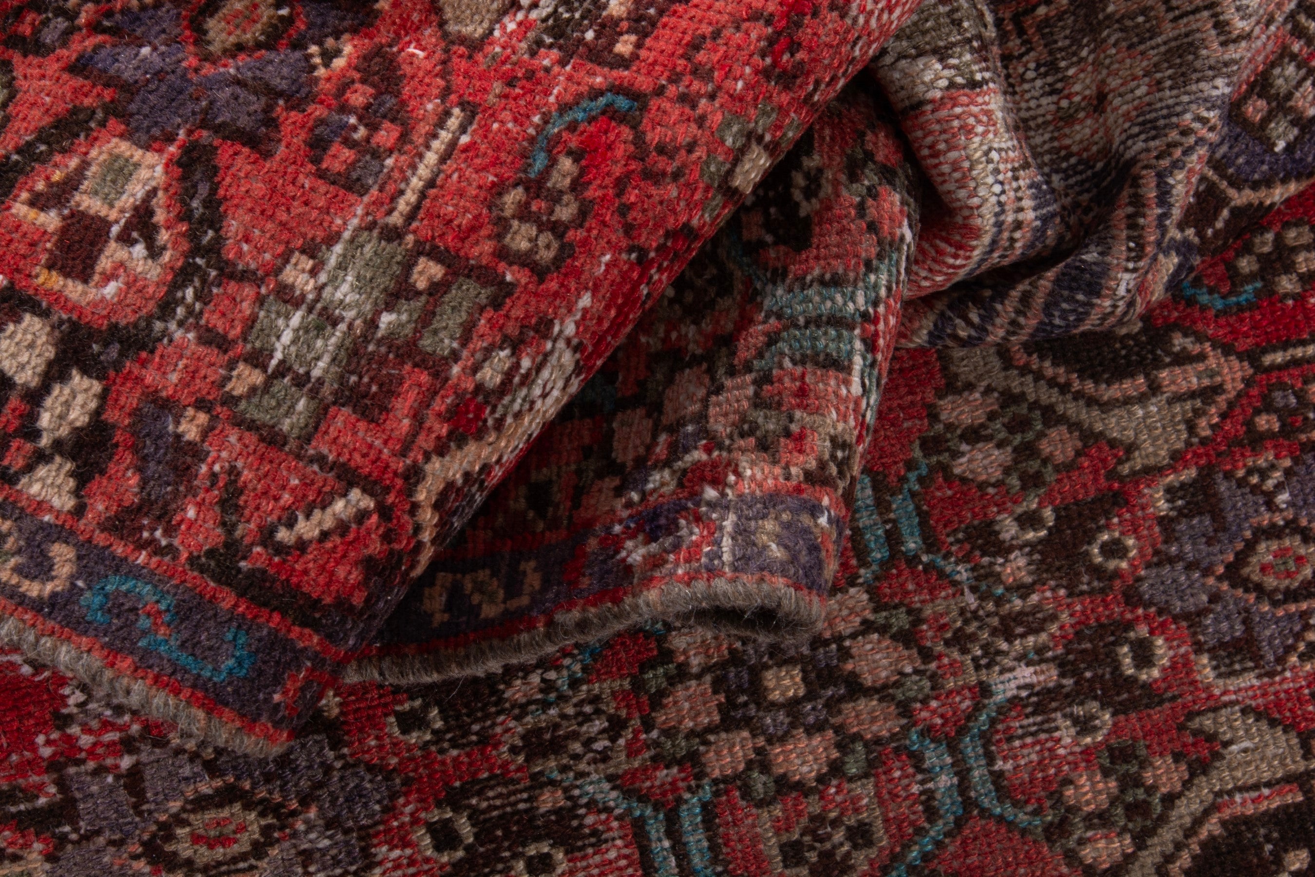 Persian Zanjan runner rug in deep red and taupe, view 13 of 16