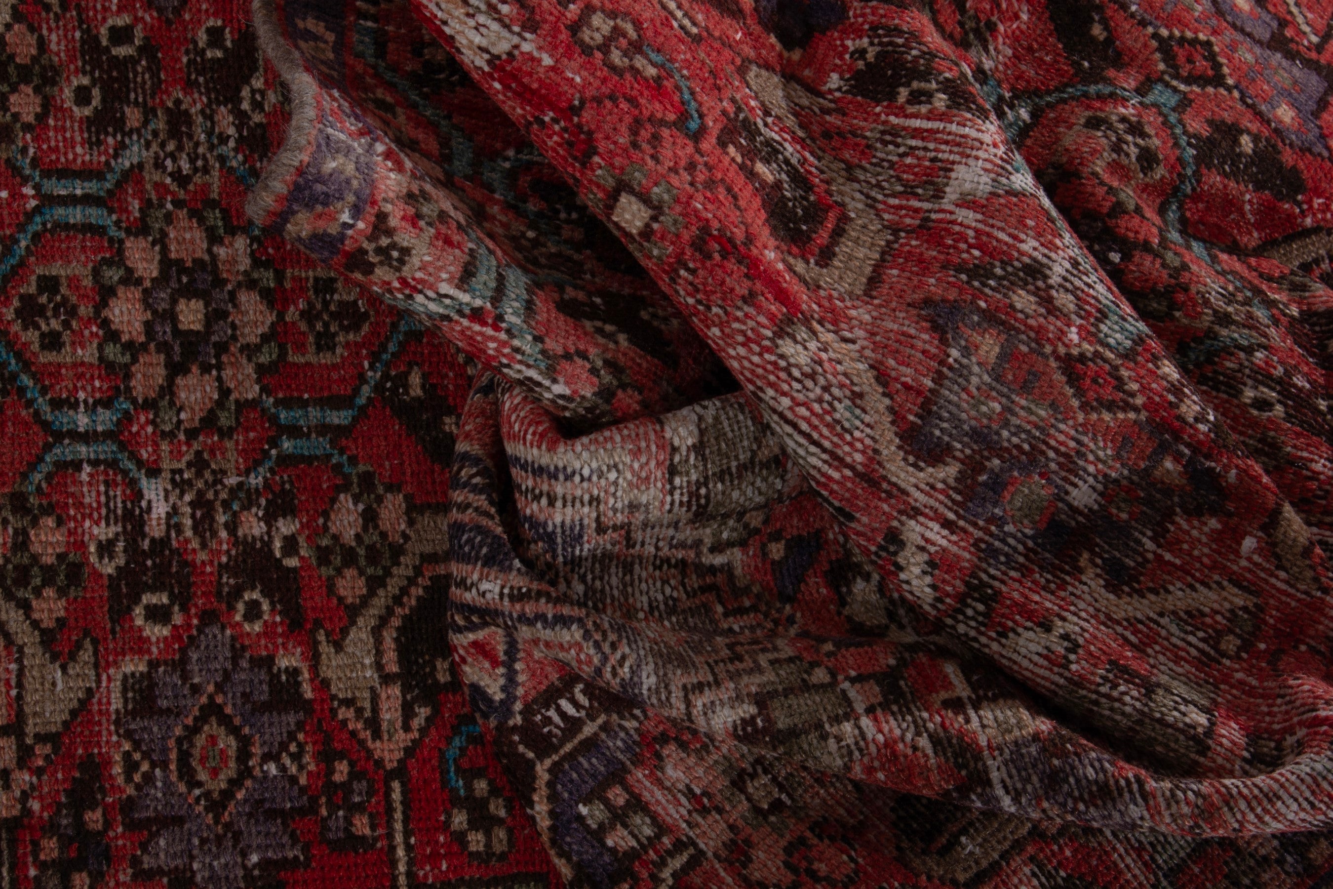 Persian Zanjan runner rug in deep red and taupe, view 14 of 16