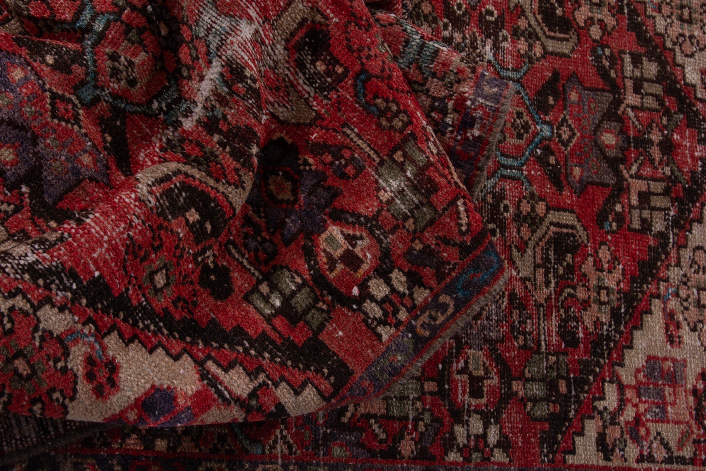 Persian Zanjan runner rug in deep red and taupe, view 15 of 16