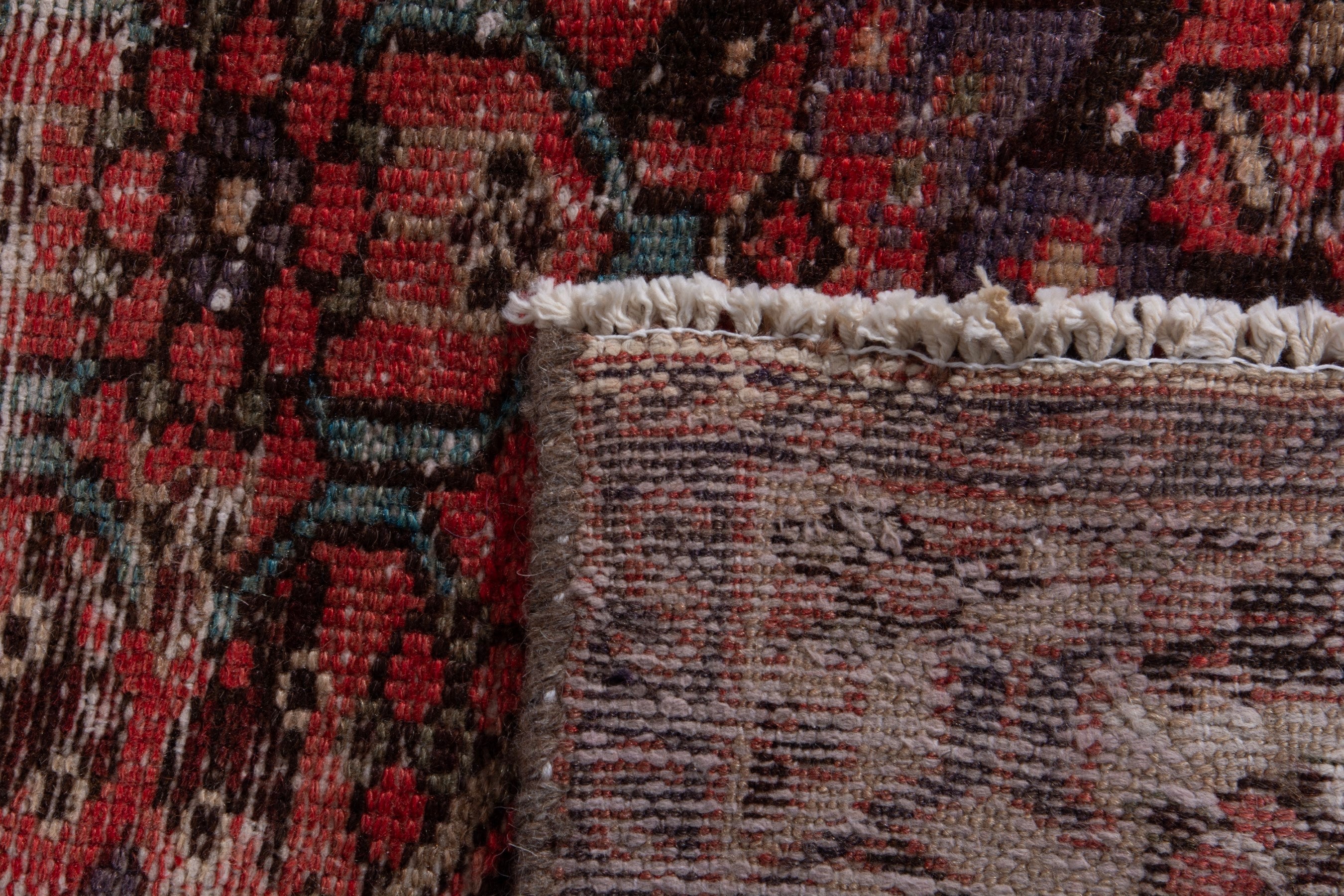 Persian Zanjan runner rug in deep red and taupe, view 16 of 16