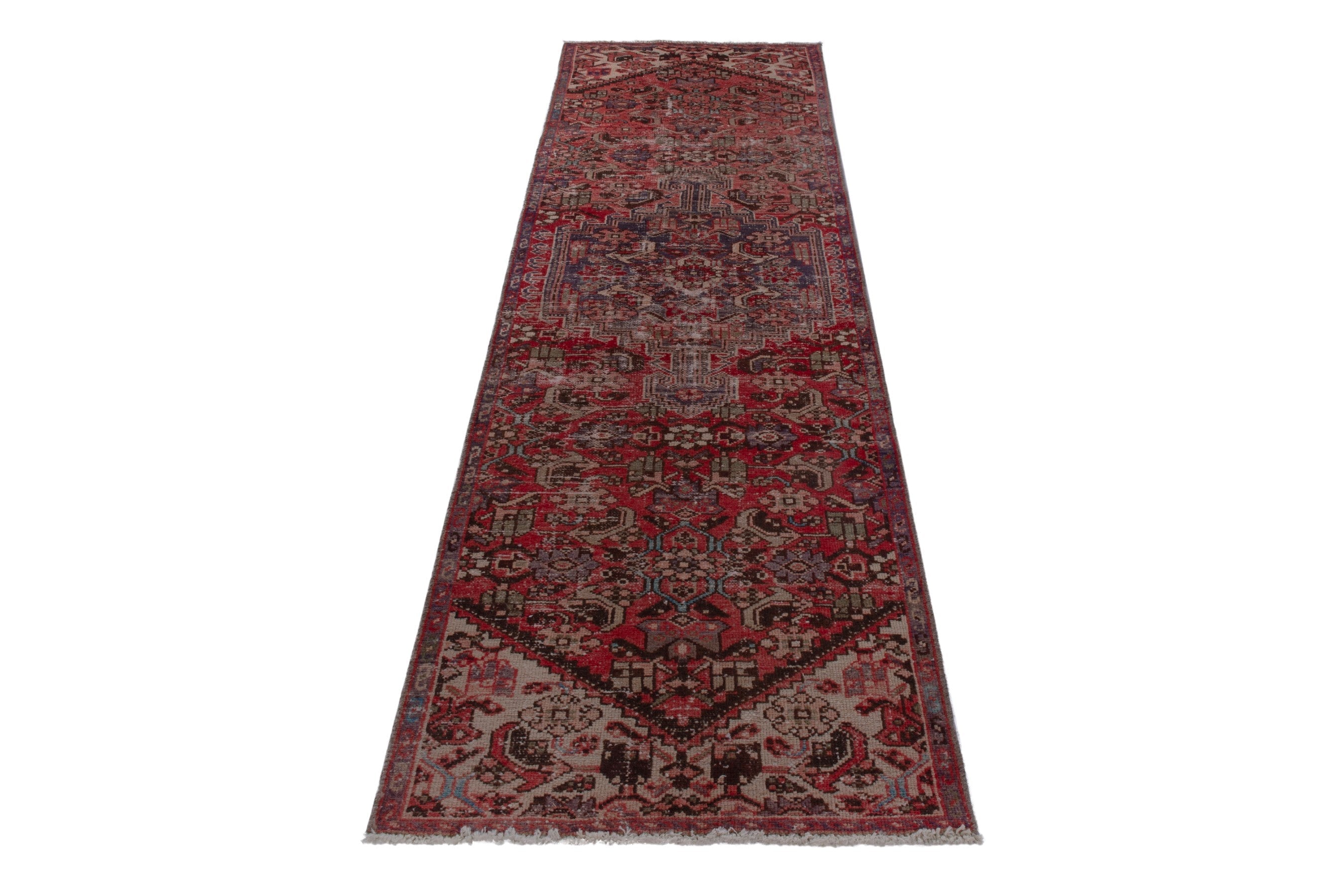 Persian Zanjan runner rug in deep red and taupe, view 3 of 16