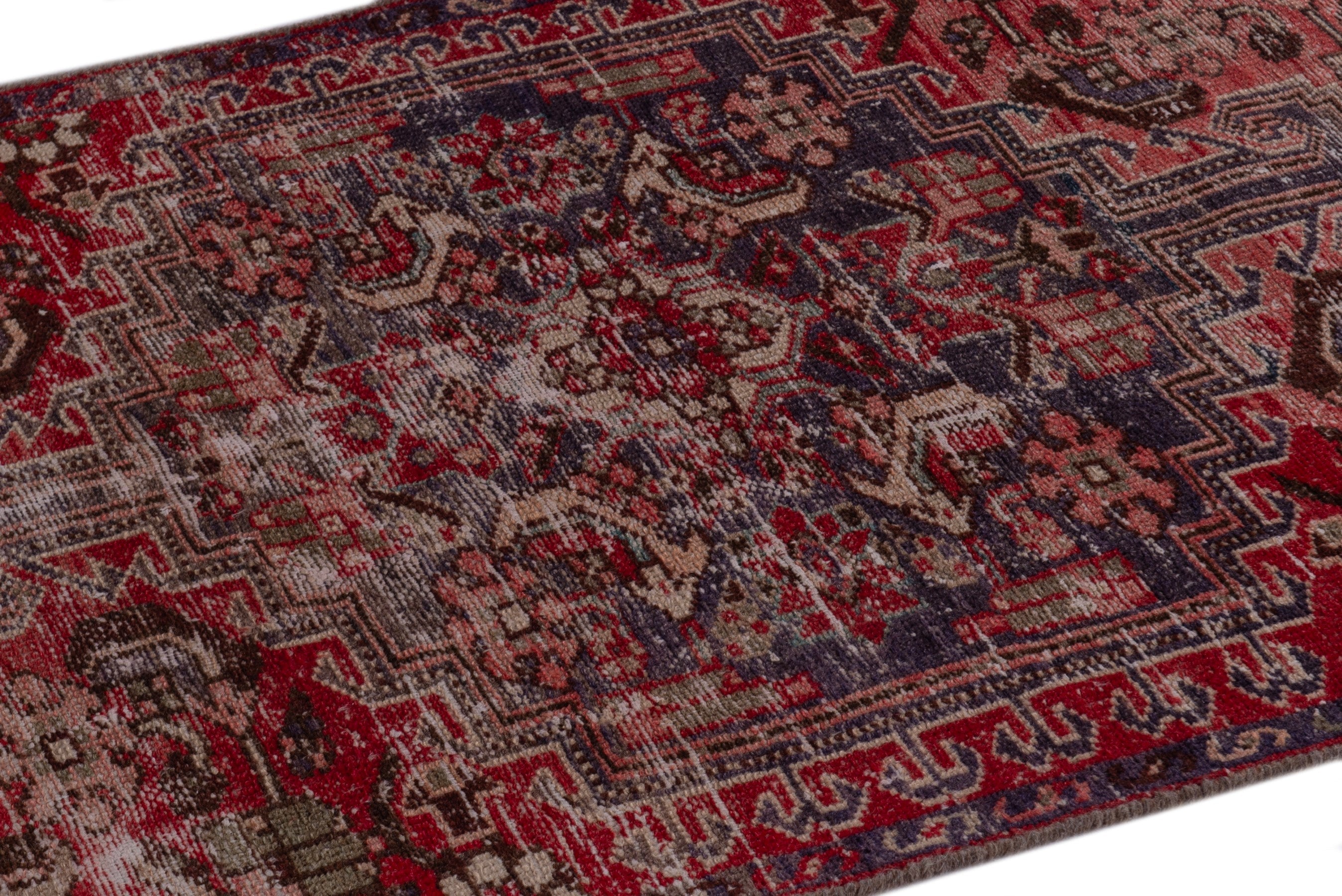 Persian Zanjan runner rug in deep red and taupe, view 6 of 16