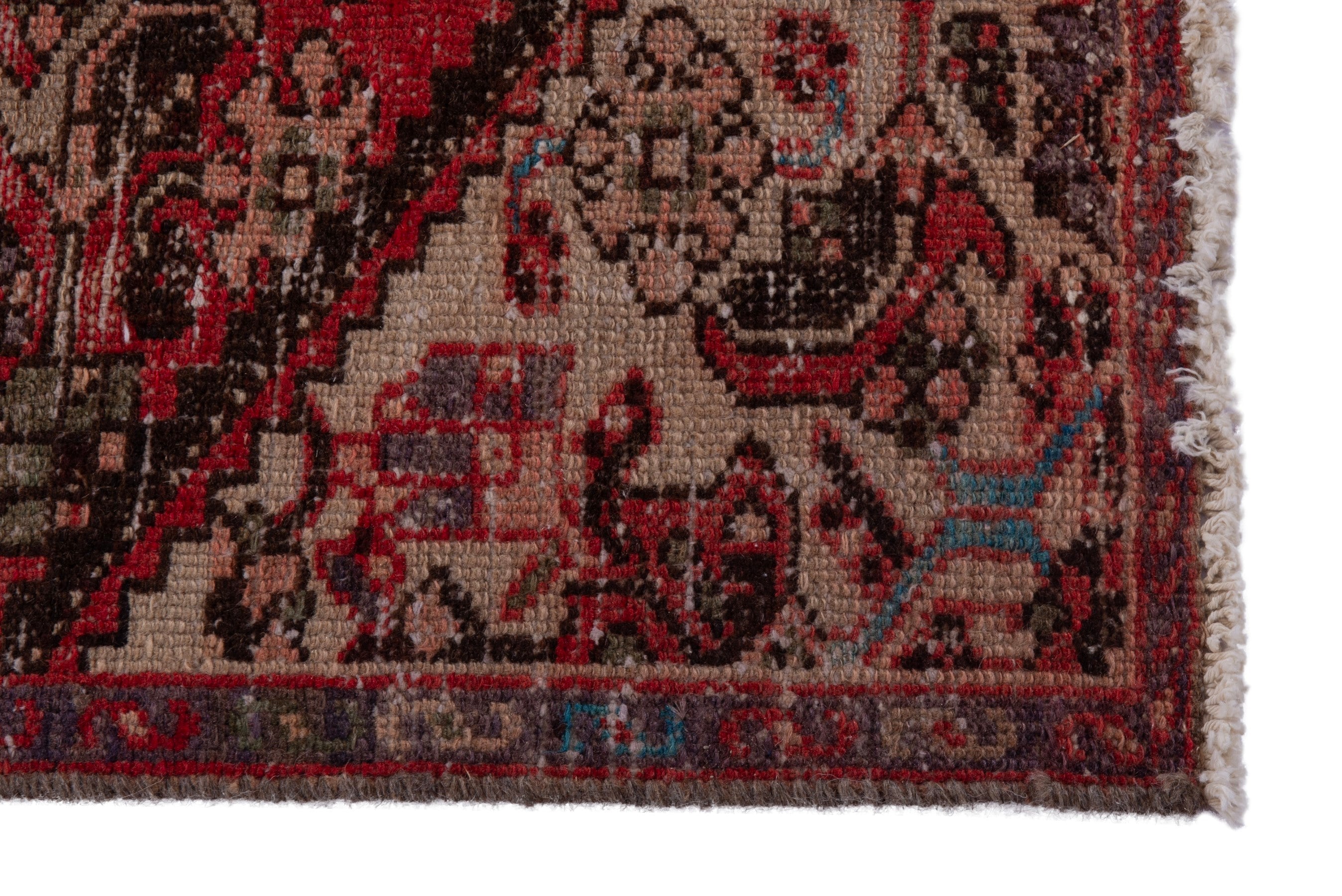Persian Zanjan runner rug in deep red and taupe, view 5 of 16