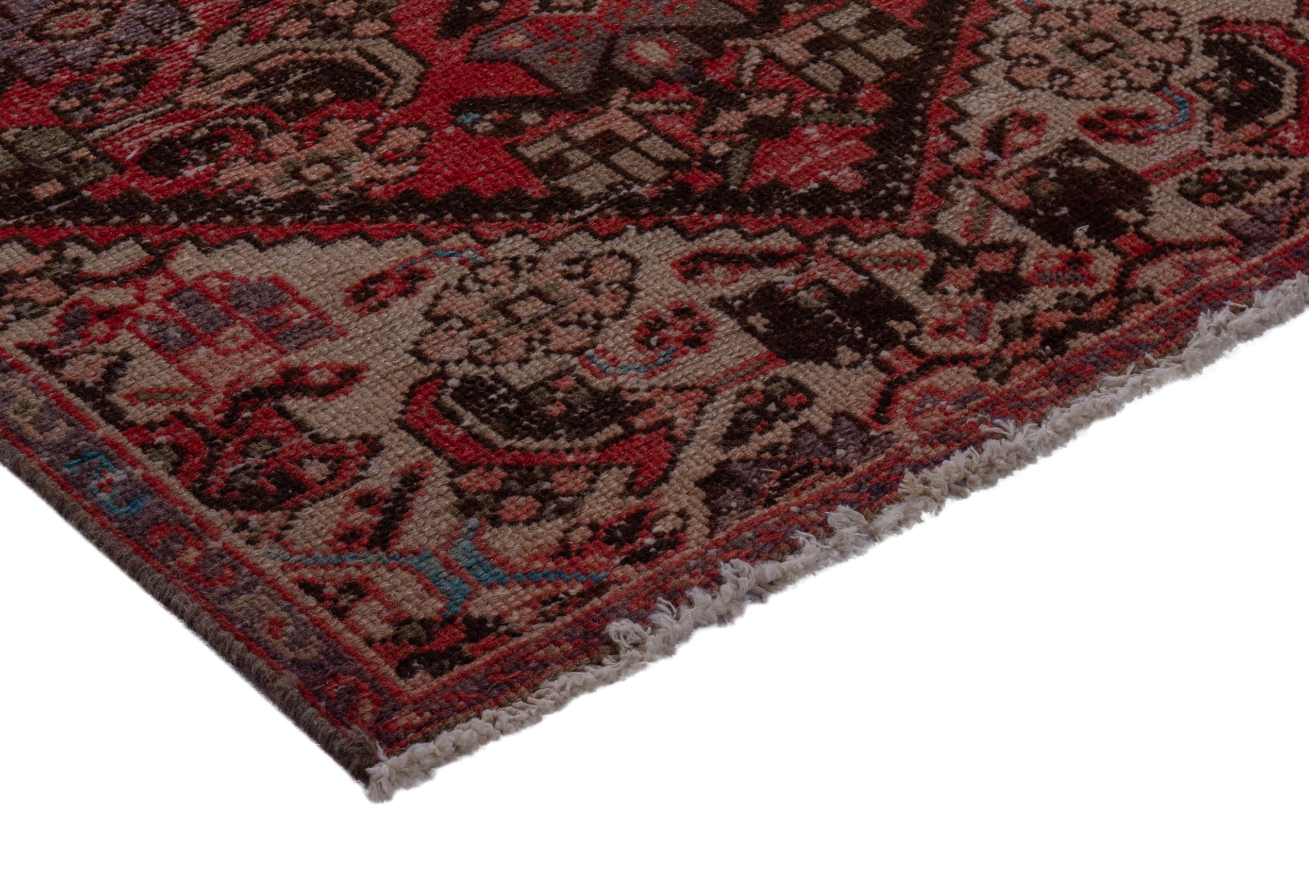 Persian Zanjan runner rug in deep red and taupe, view 4 of 16