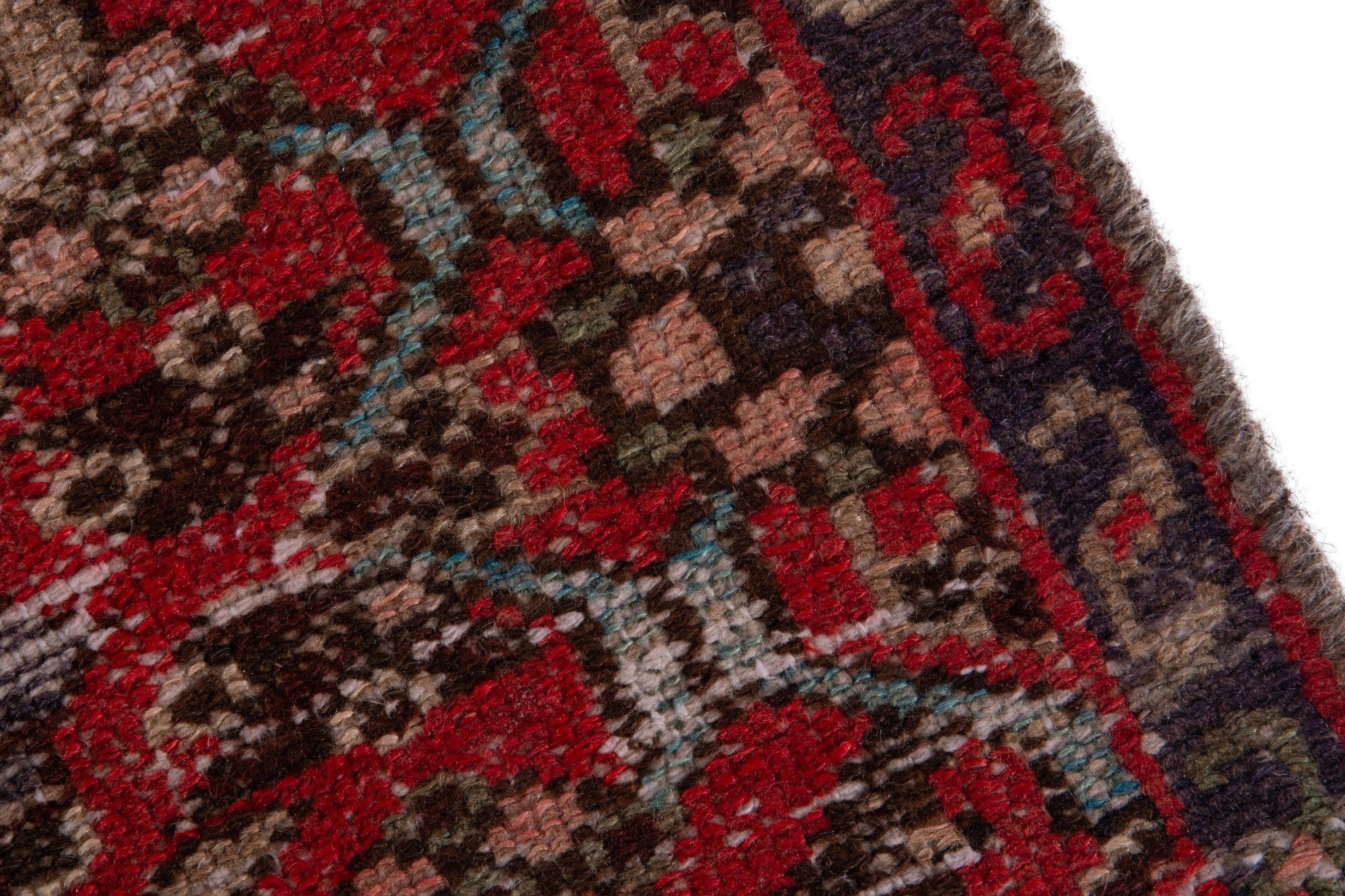 Persian Zanjan runner rug in deep red and taupe, view 7 of 16