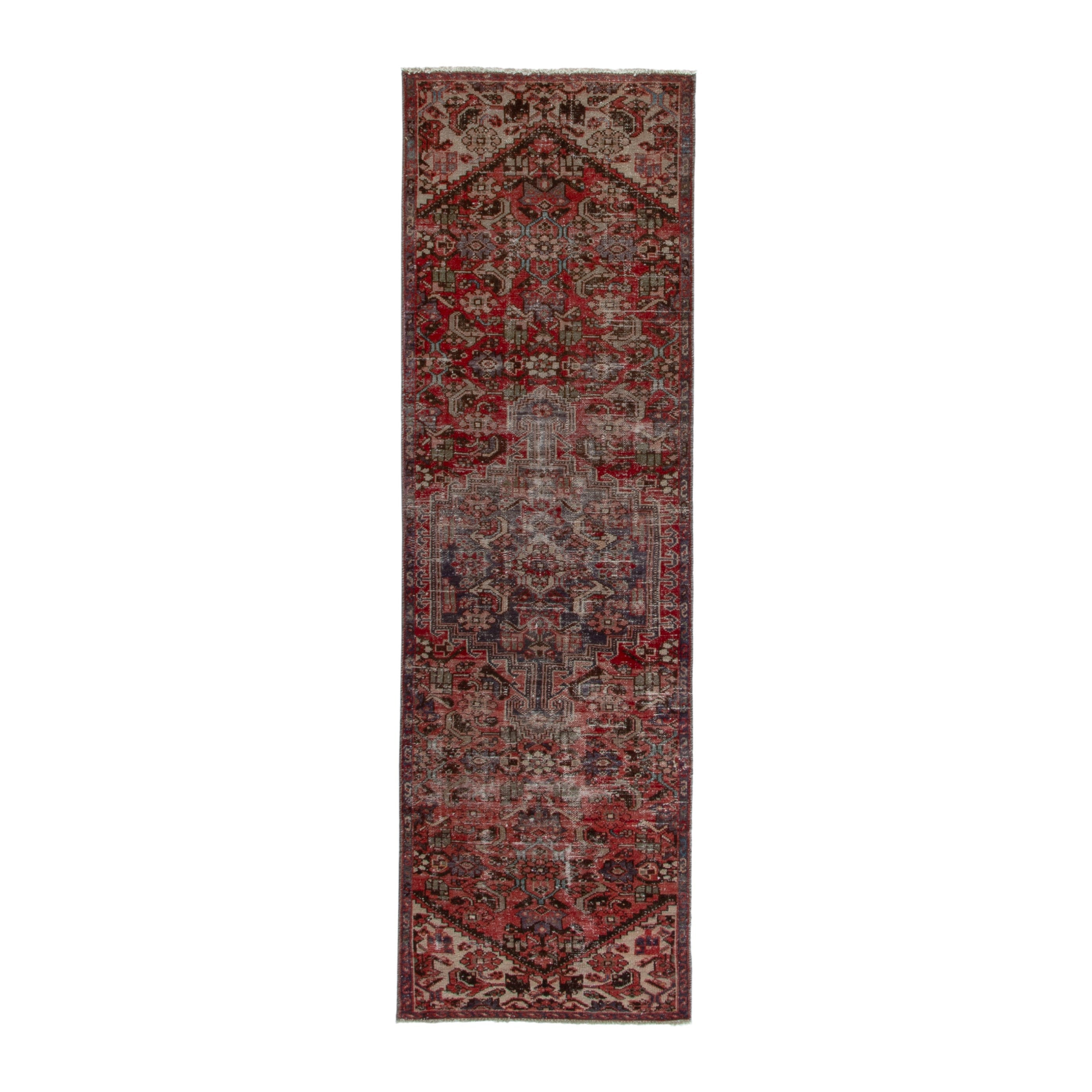 Persian Zanjan runner rug in deep red and taupe, 2'9" x 9'6"