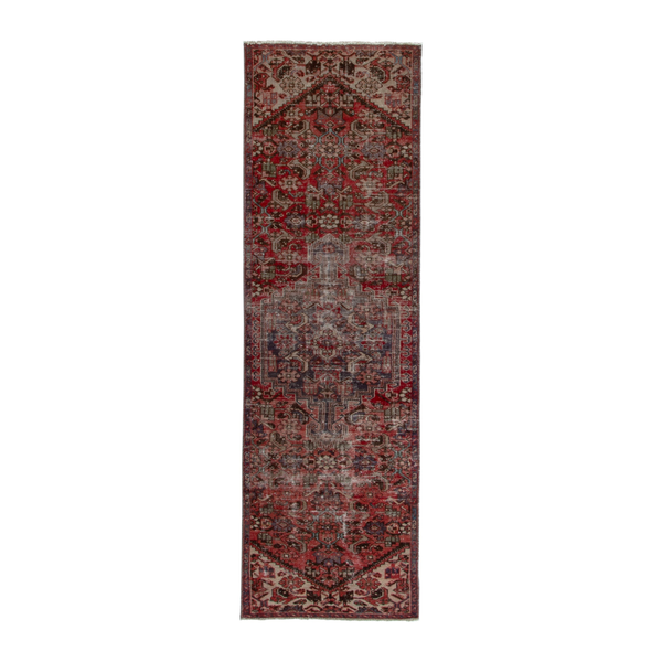 Persian Zanjan runner rug in deep red and taupe, 2'9" x 9'6"