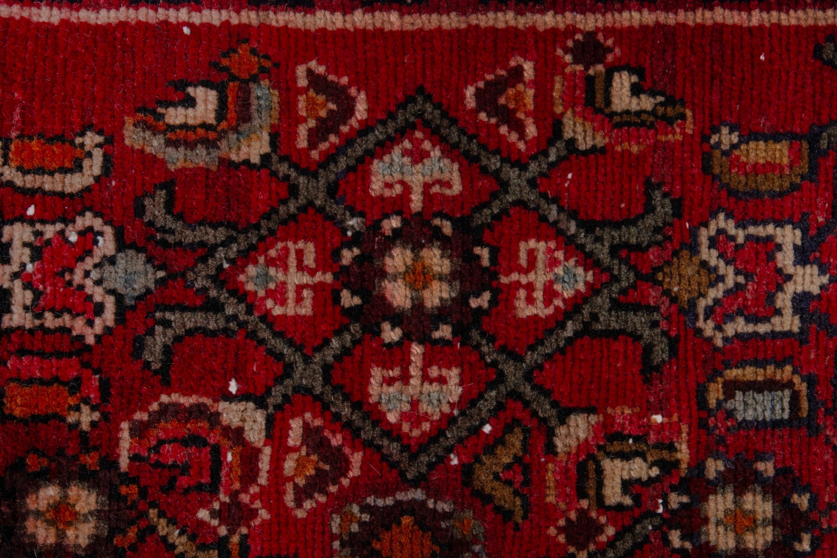 Persian Hamedan runner rug in deep red and cream, view 10 of 17