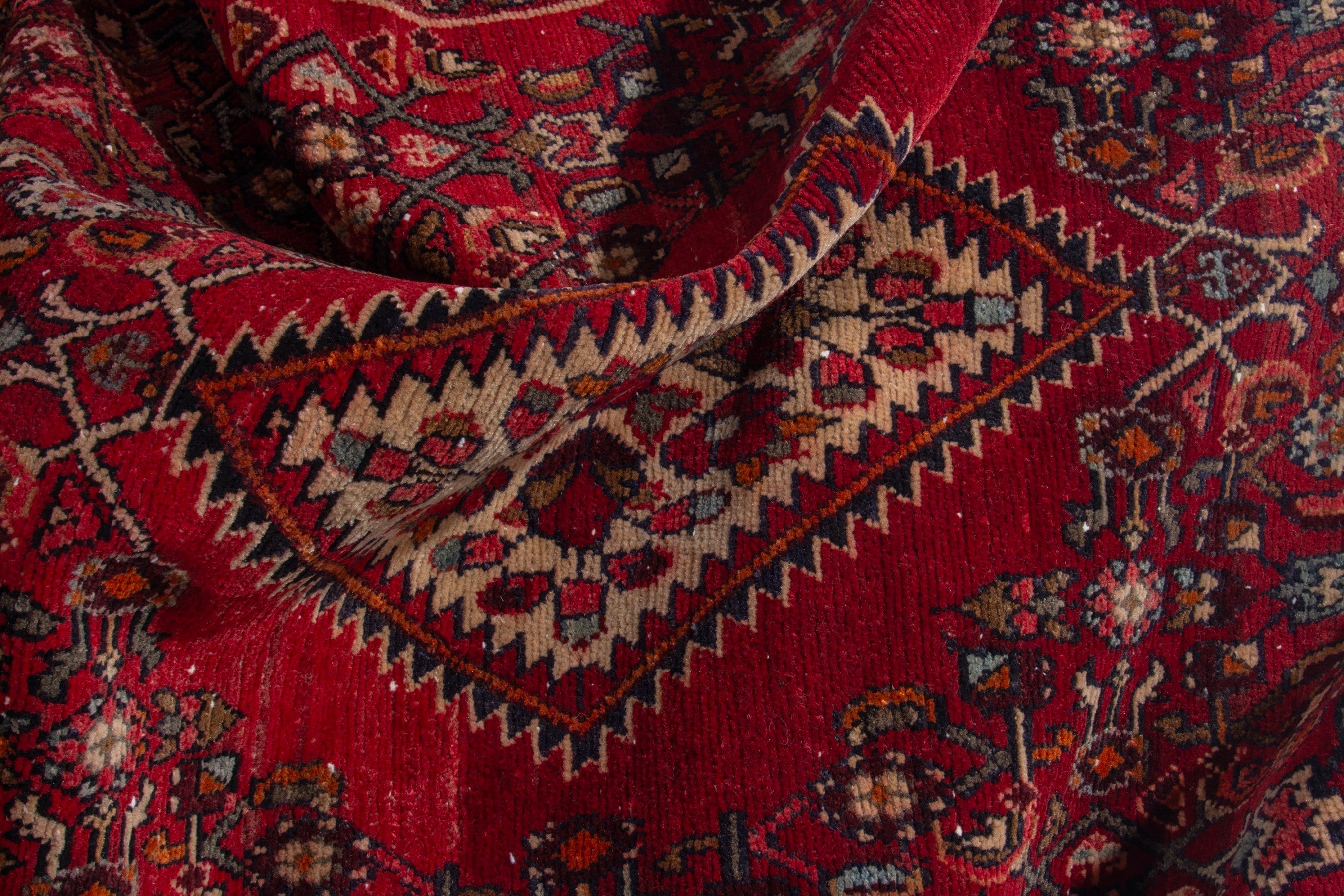 Persian Hamedan runner rug in deep red and cream, view 14 of 17