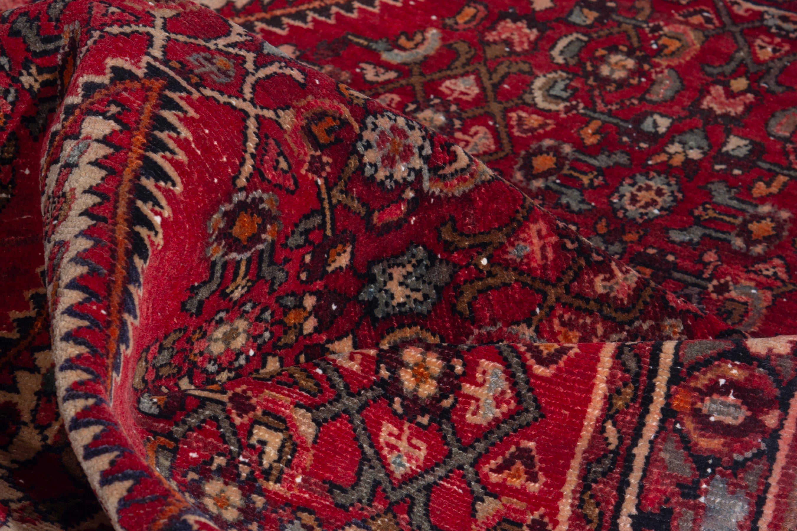 Persian Hamedan runner rug in deep red and cream, view 15 of 17
