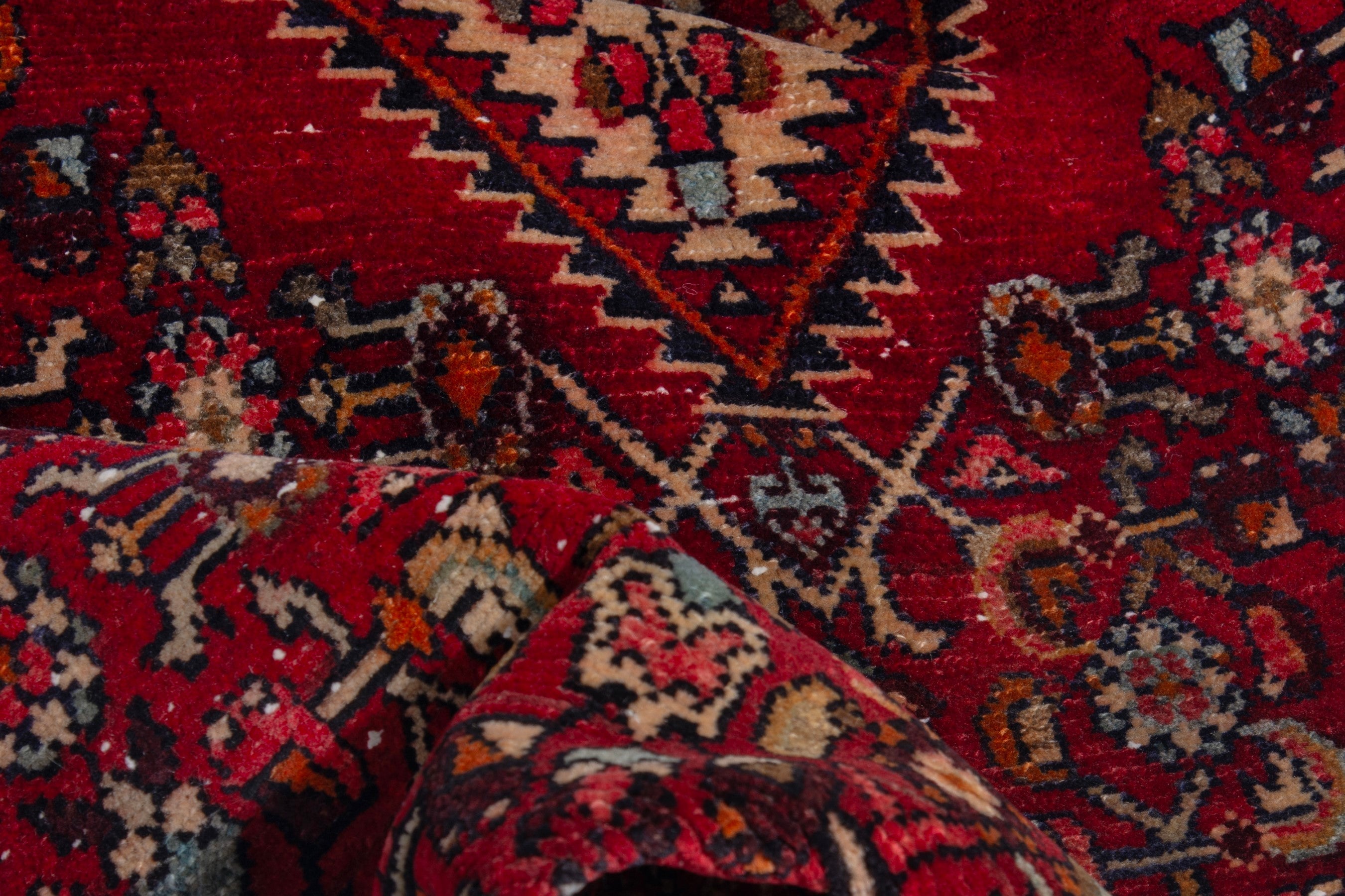 Persian Hamedan runner rug in deep red and cream, view 16 of 17