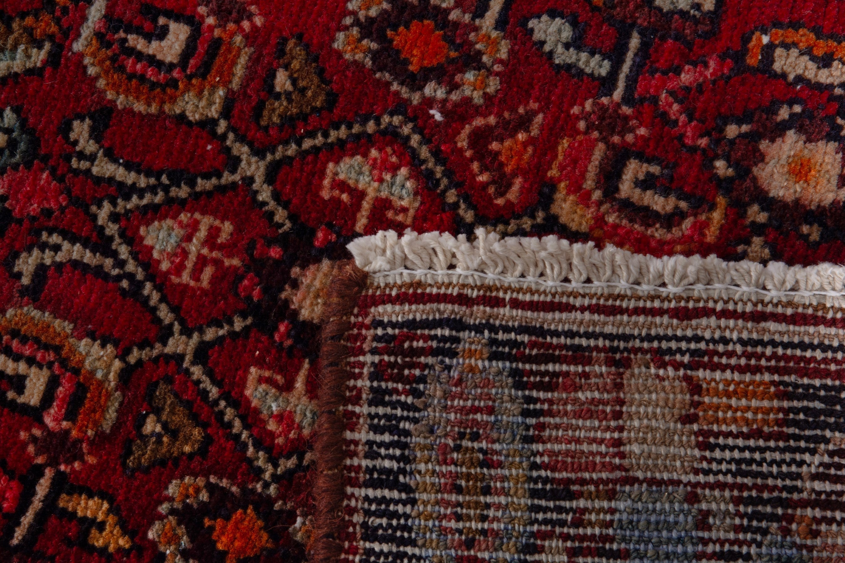 Persian Hamedan runner rug in deep red and cream, view 17 of 17