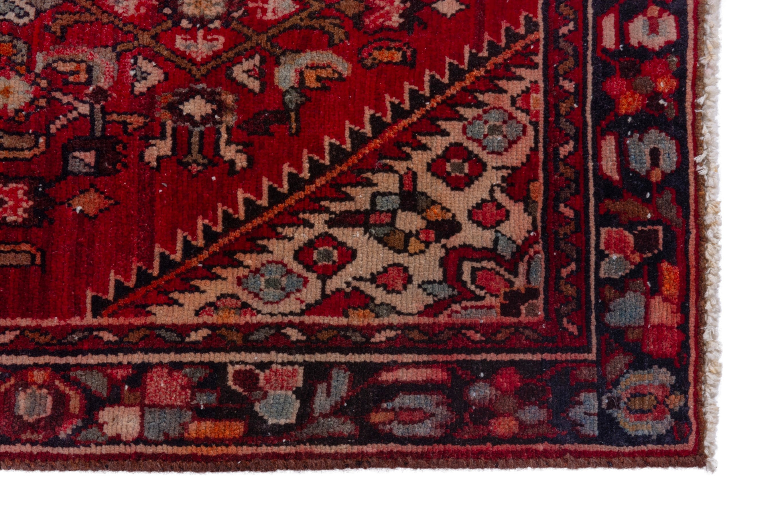 Persian Hamedan runner rug in deep red and cream, view 5 of 17
