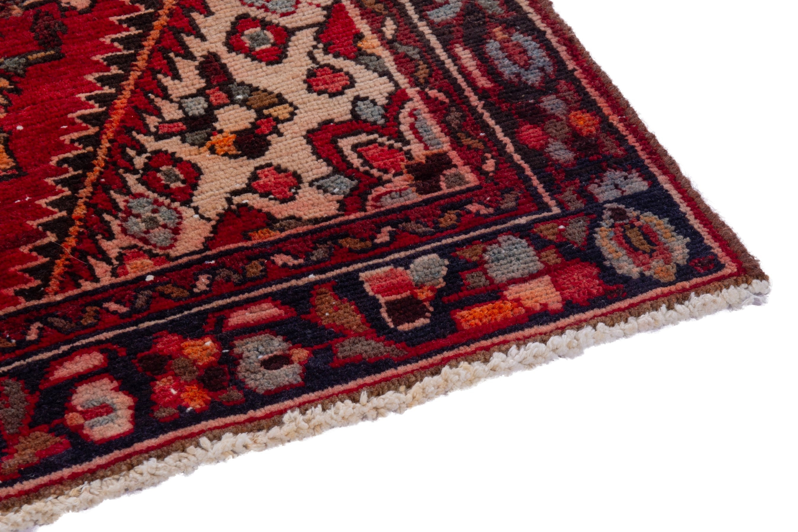 Persian Hamedan runner rug in deep red and cream, view 4 of 17