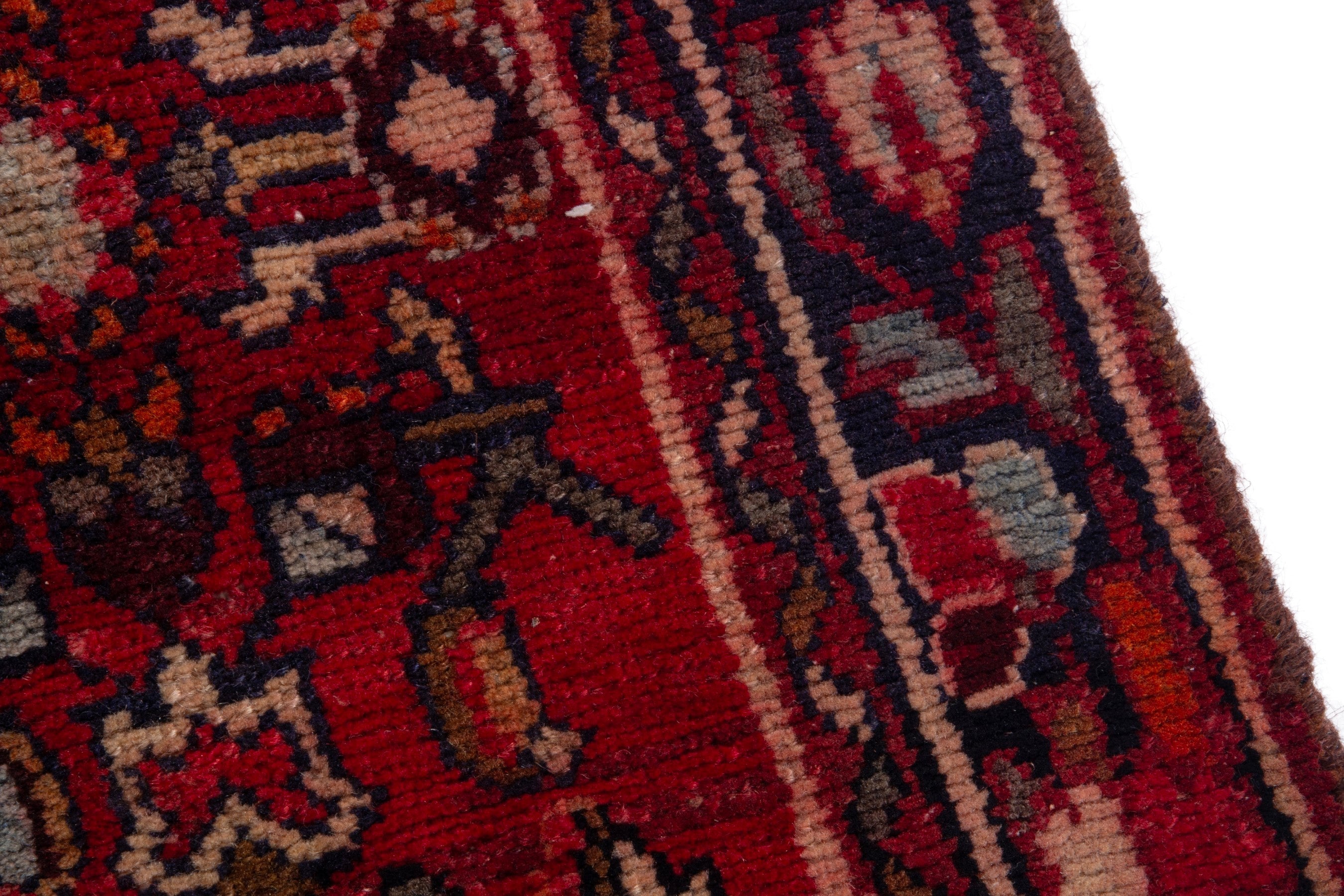 Persian Hamedan runner rug in deep red and cream, view 7 of 17