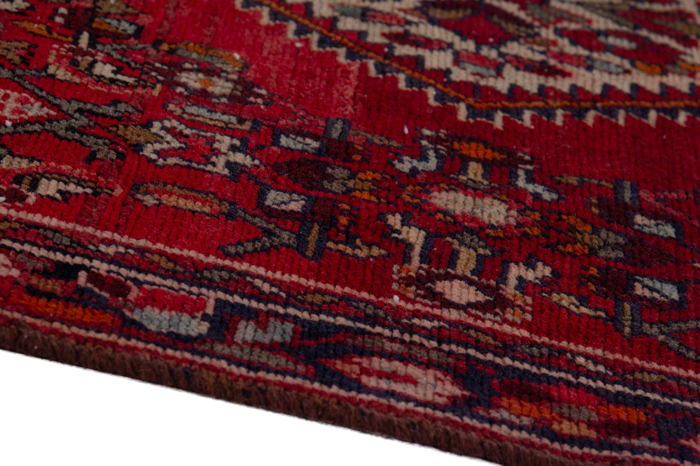 Persian Hamedan runner rug in deep red and cream, view 8 of 17