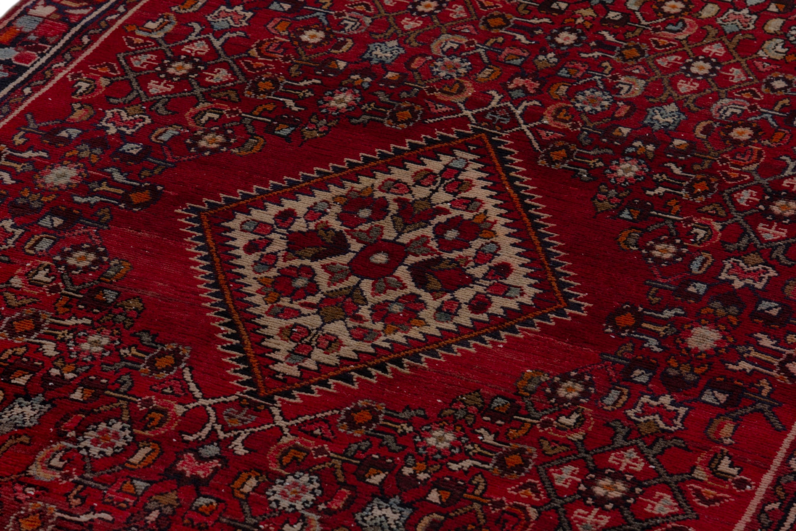 Persian Hamedan runner rug in deep red and cream, view 9 of 17