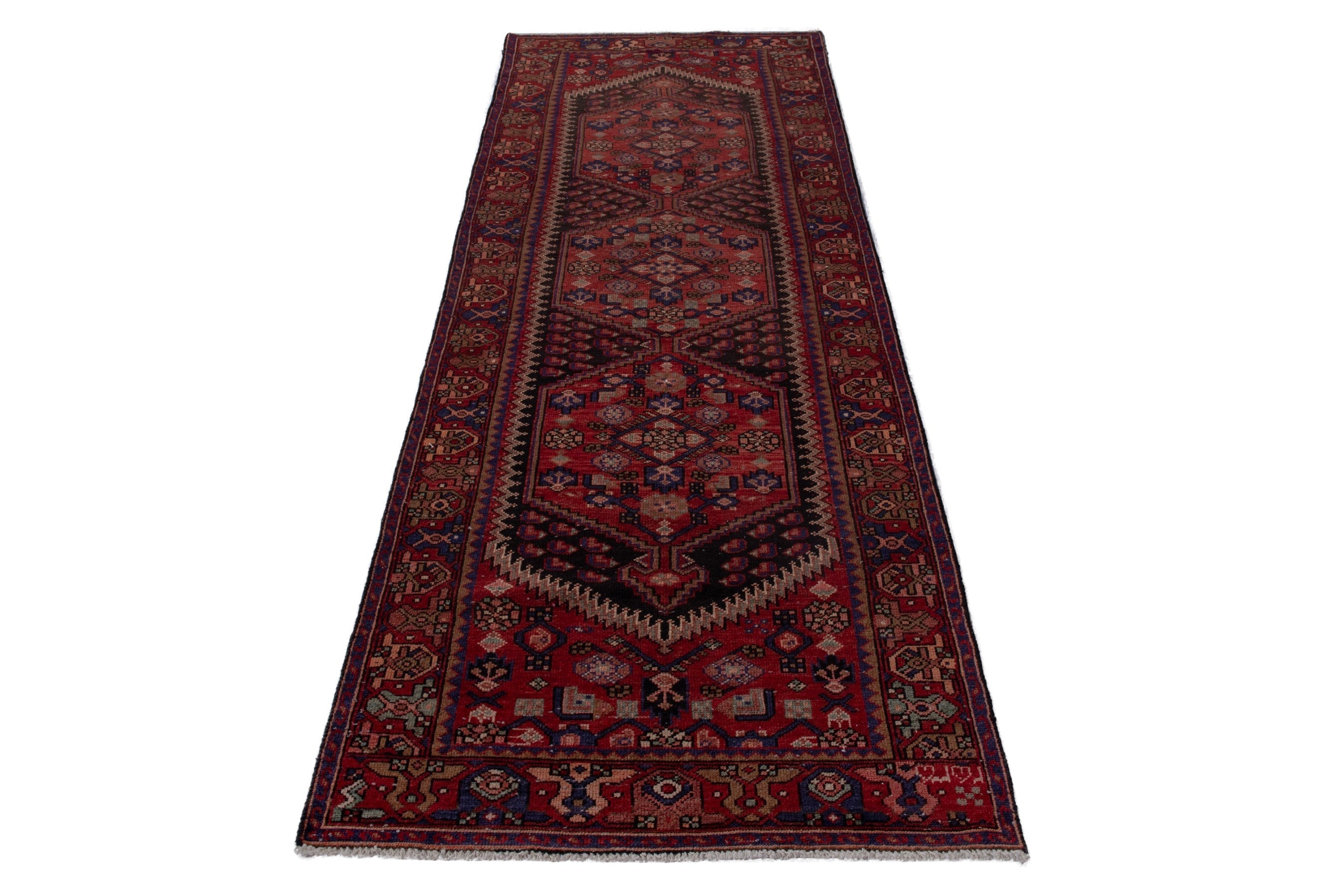Persian Zanjan runner rug in deep red and burgundy, view 2 of 21