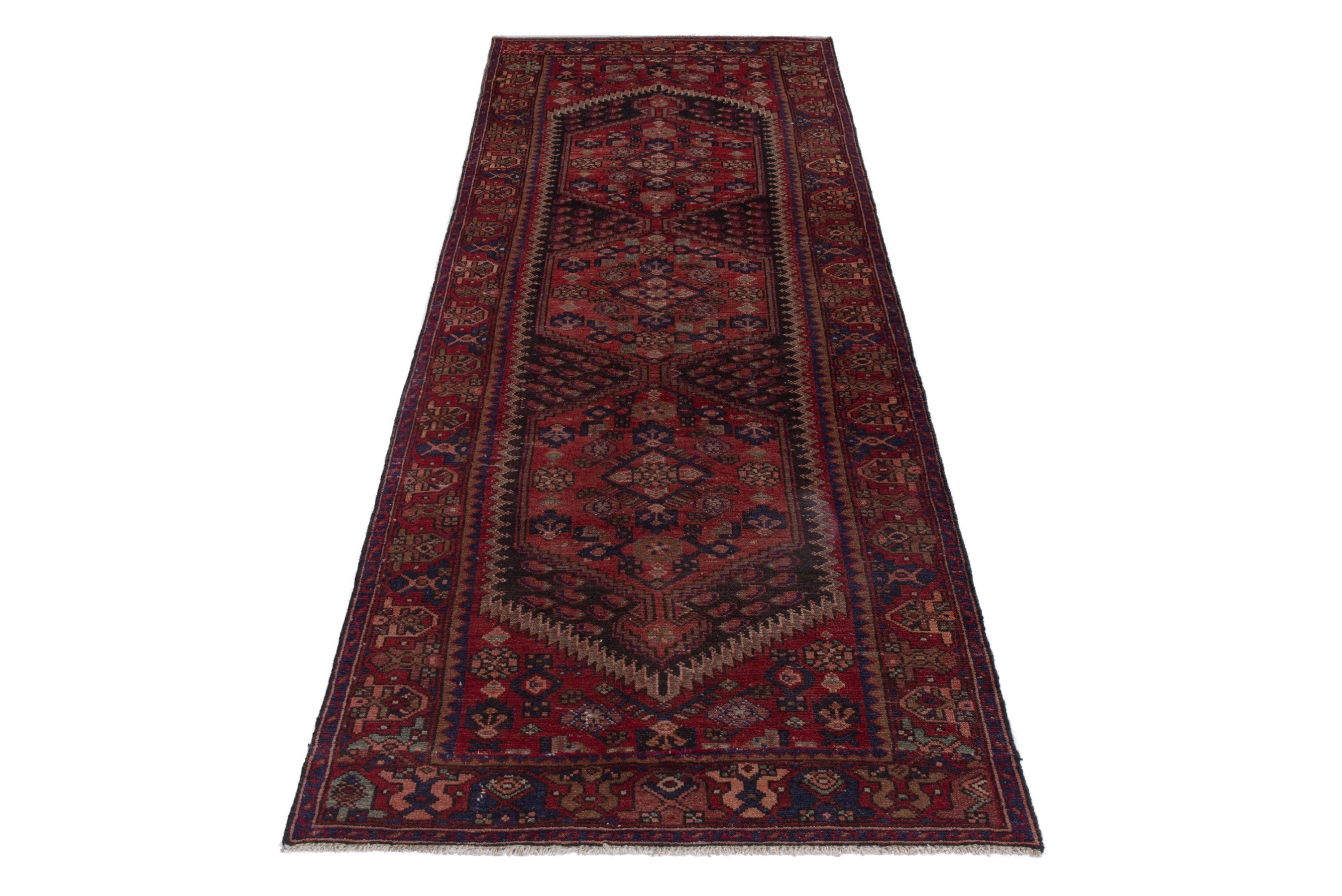 Persian Zanjan runner rug in deep red and burgundy, view 3 of 21