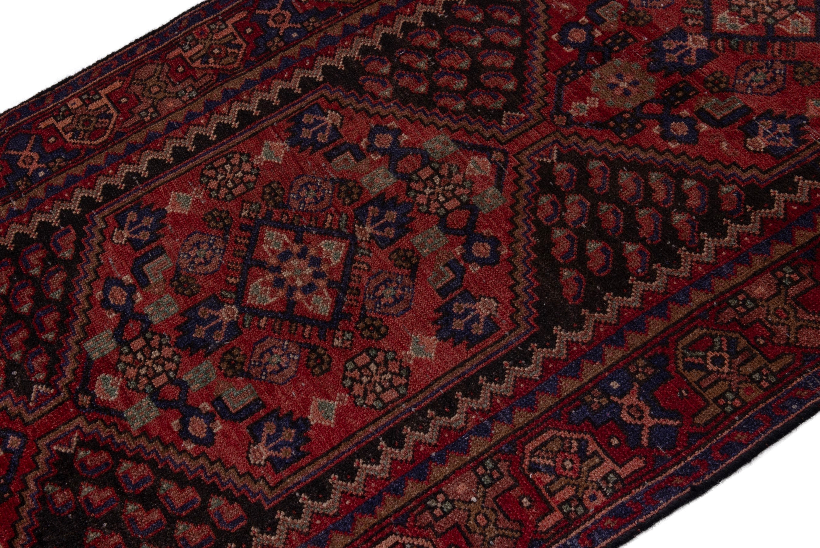 Persian Zanjan runner rug in deep red and burgundy, view 6 of 21