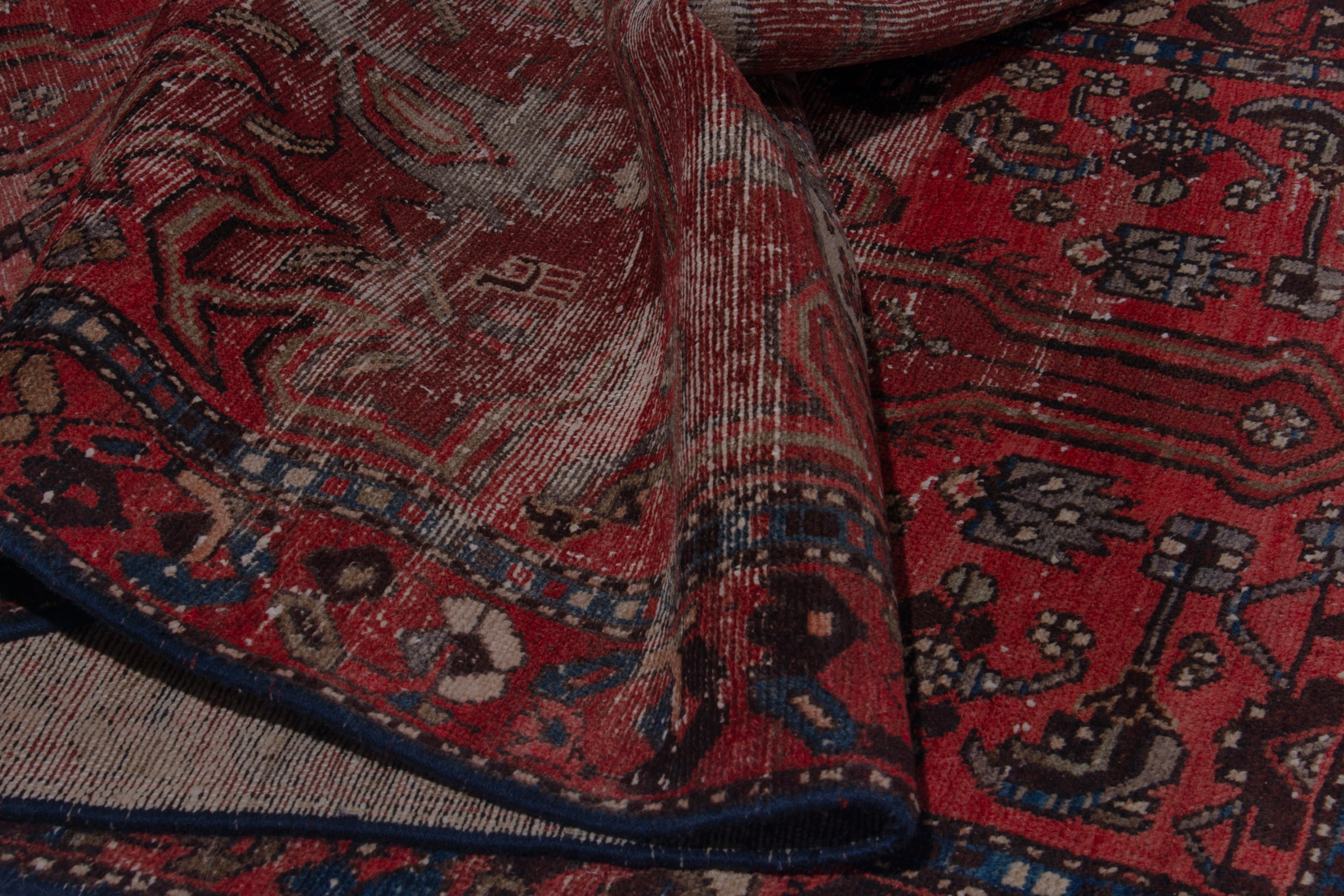Persian Zanjan runner rug in deep red and navy, view 13 of 15