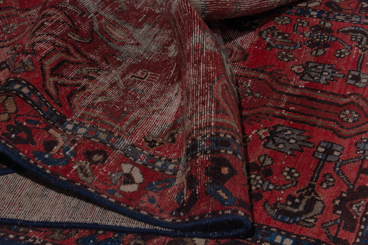 Persian Zanjan runner rug in deep red and navy, view 14 of 16